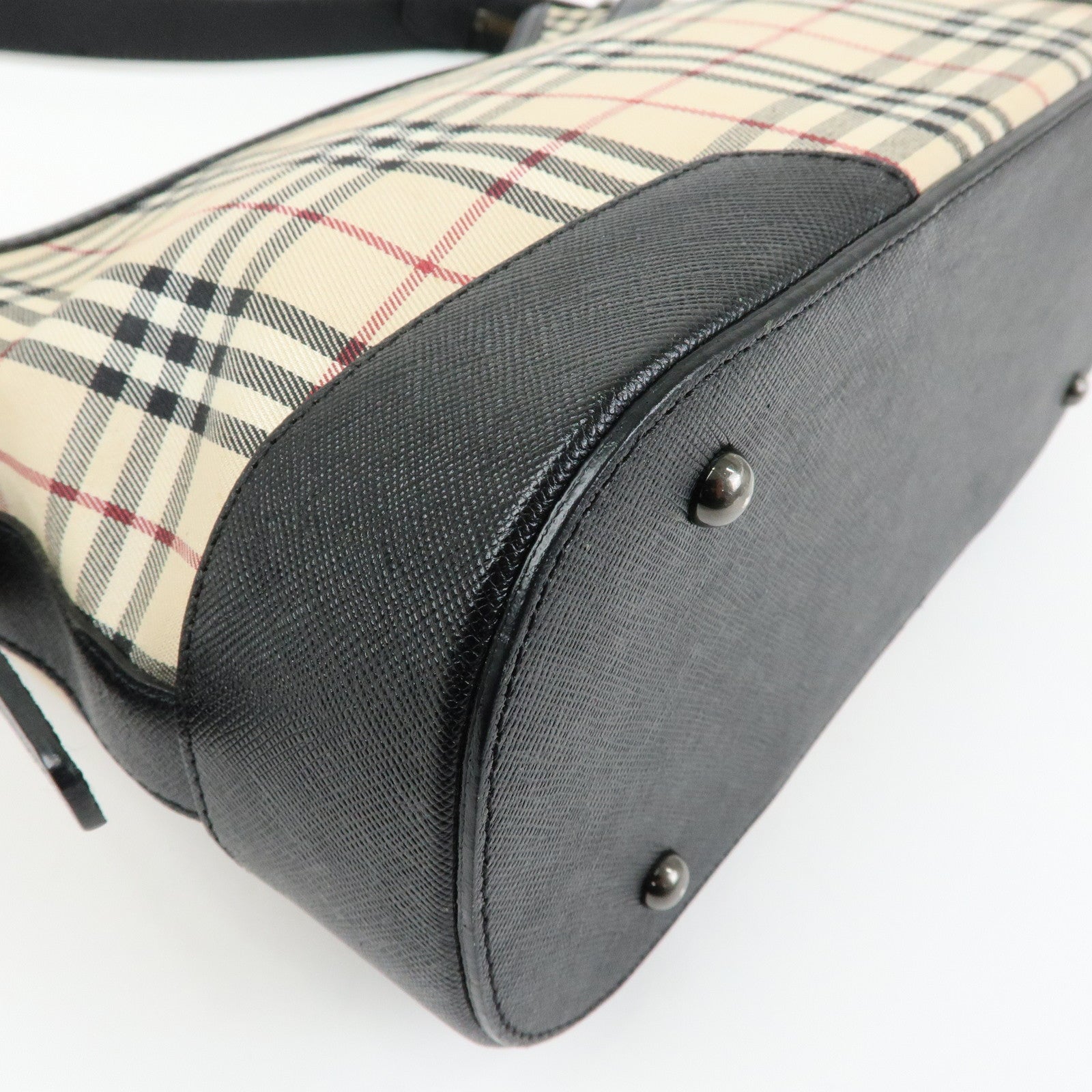 BURBERRY Nova Plaid Canvas Leather Shoulder Bag Beige Black