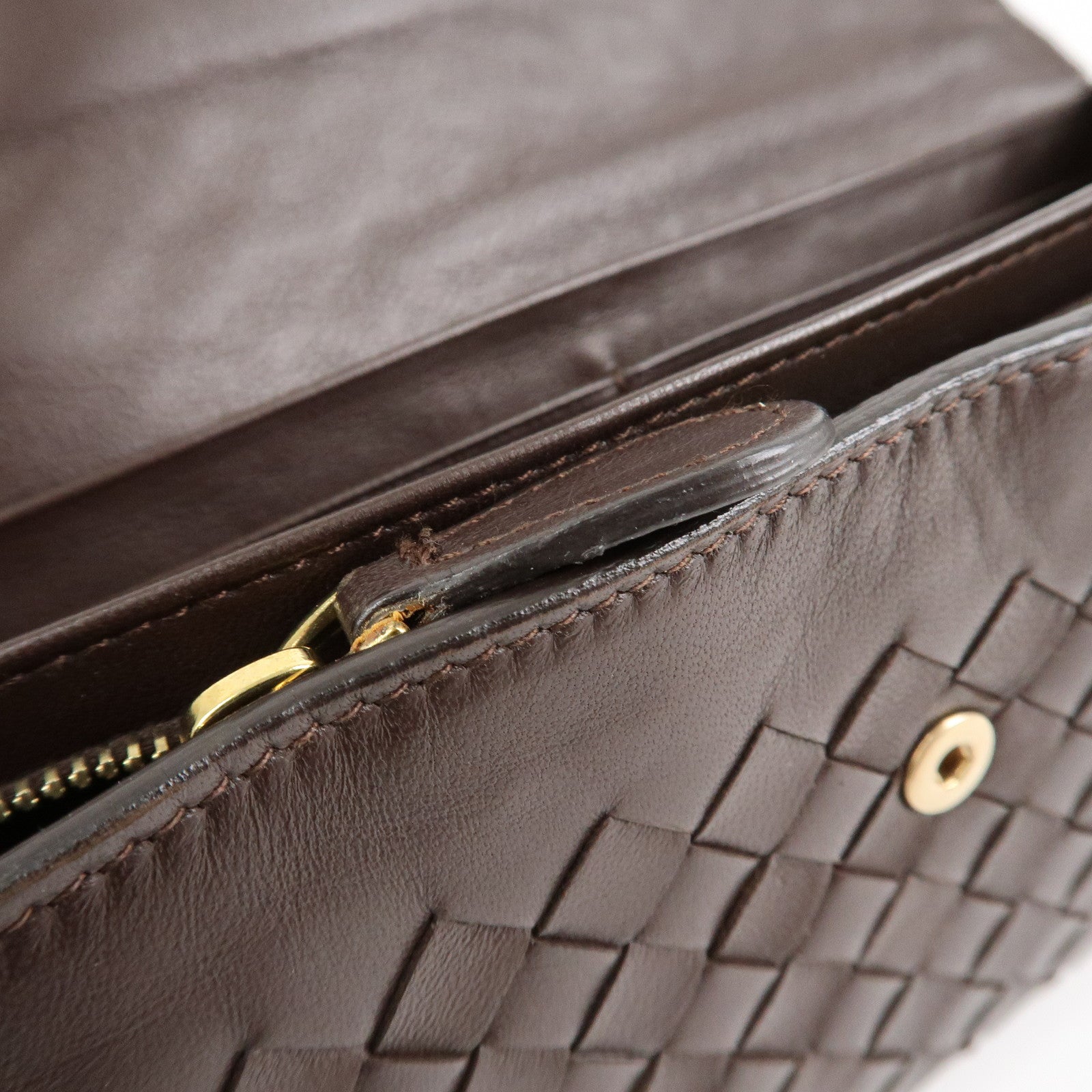 BOTTEGA VENETA Intrecciato Leather Long Wallet Brown Used