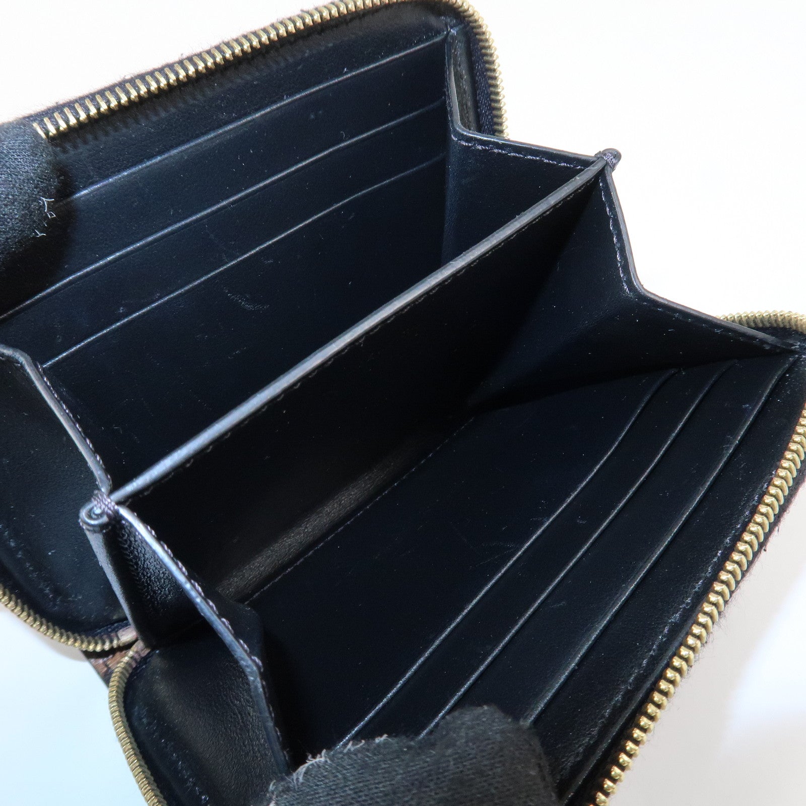 CELINE Leather Round Zippy Compact Wallet Brown Used