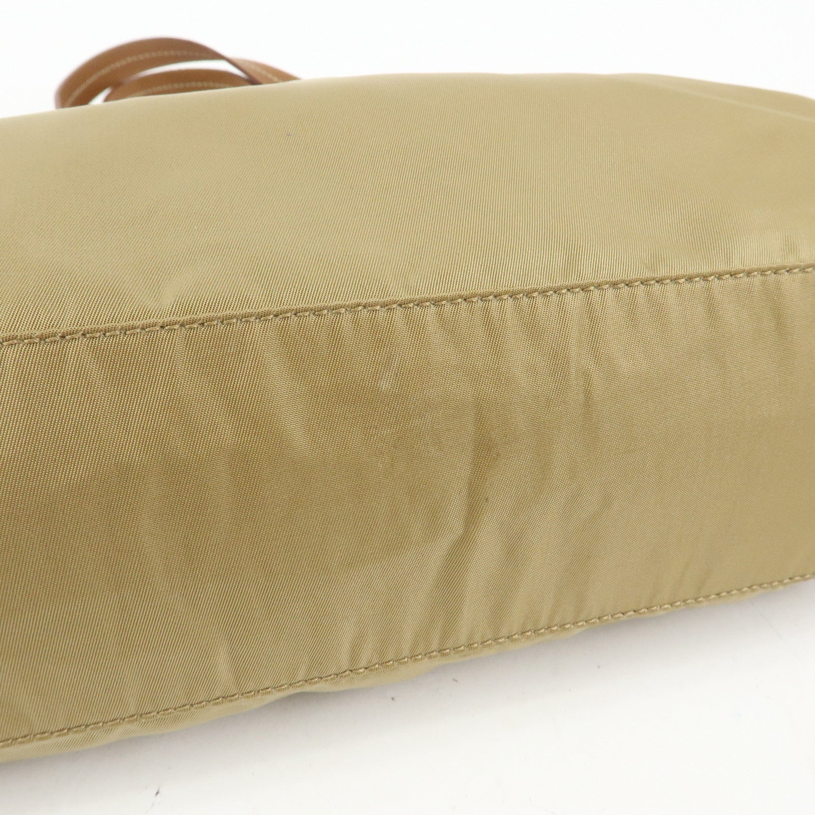 PRADA Triangle Logo Nylon Tote Bag Hand Bag Khaki Beige Brown