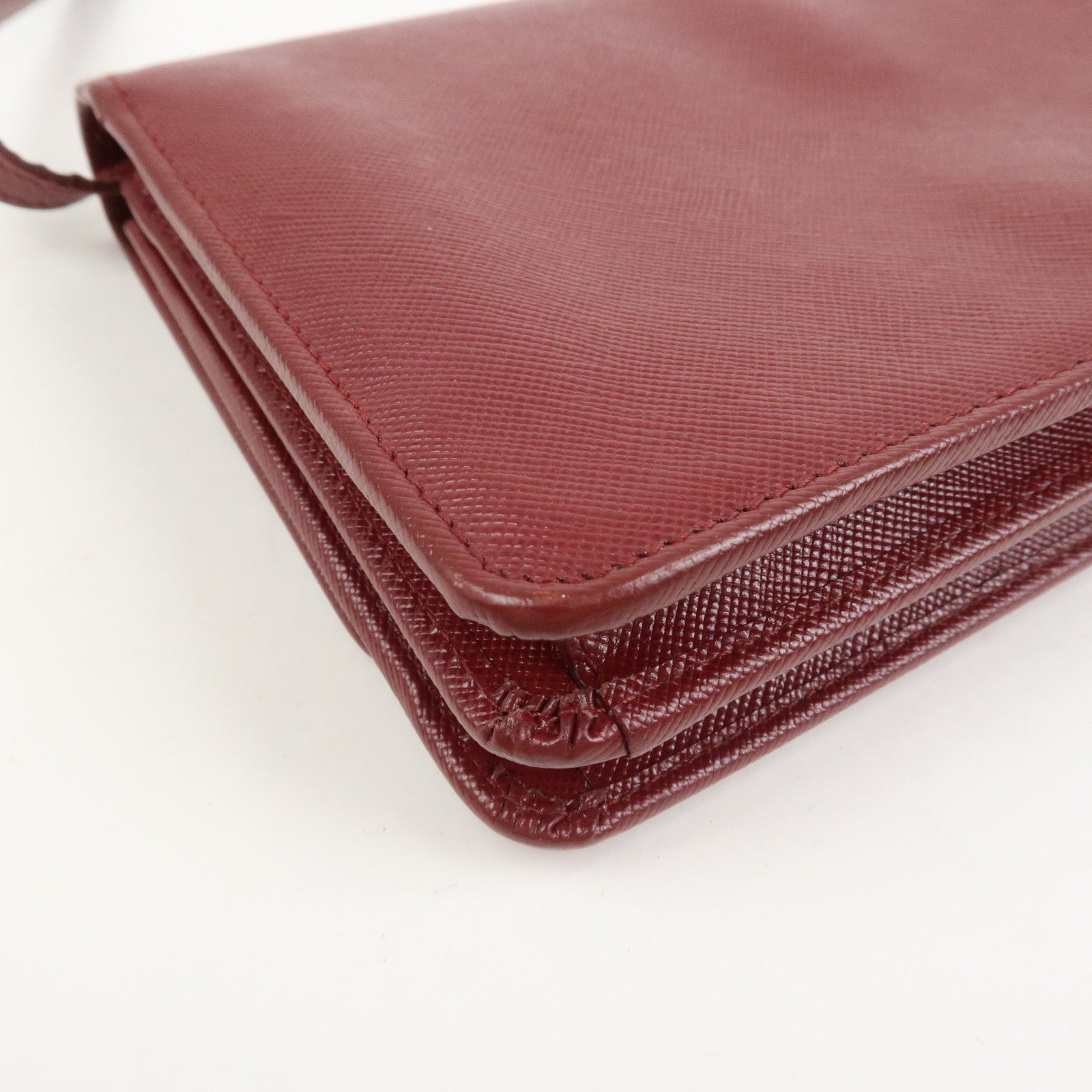PRADA Saffiano Leather Shoulder Wallet Red Gold BT1019