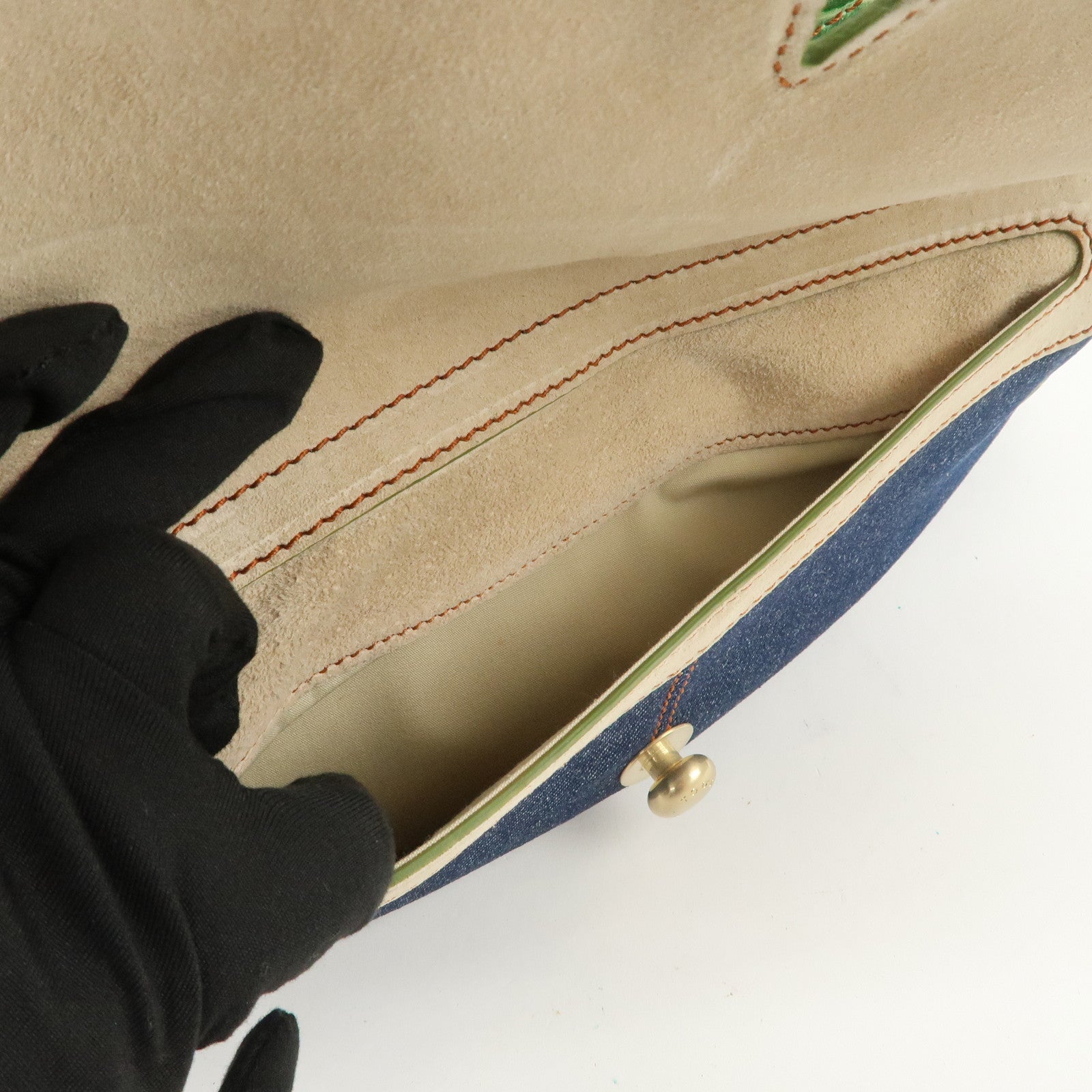 TOD’S Logo Denim Emboss Leather Hand Bag Shoulder Bag Blue Green