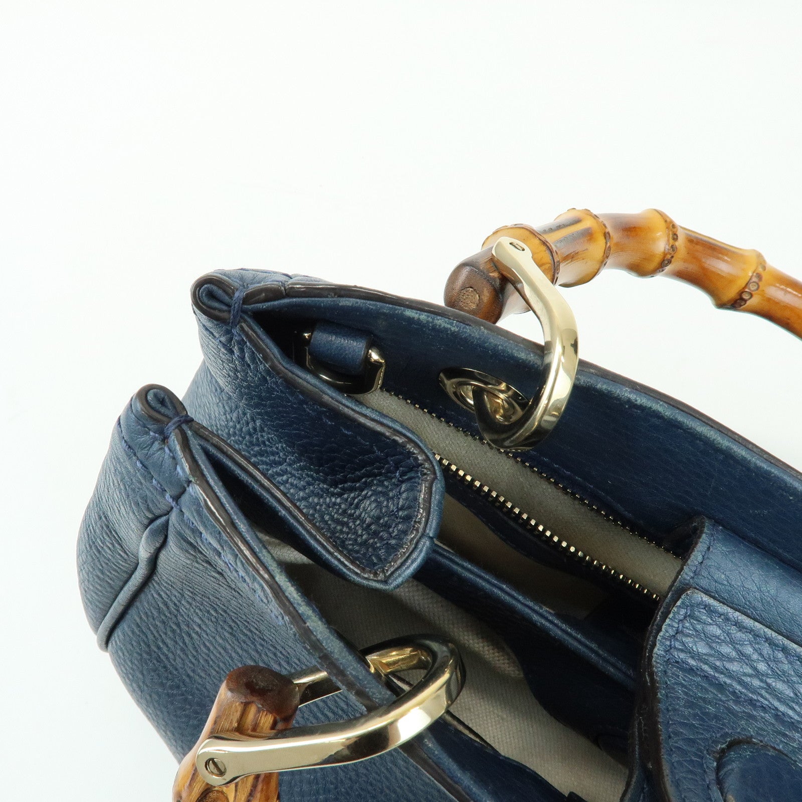 GUCCI Bamboo Shopper Small 2Way Bag Tote Shoulder Bag Navy 336032