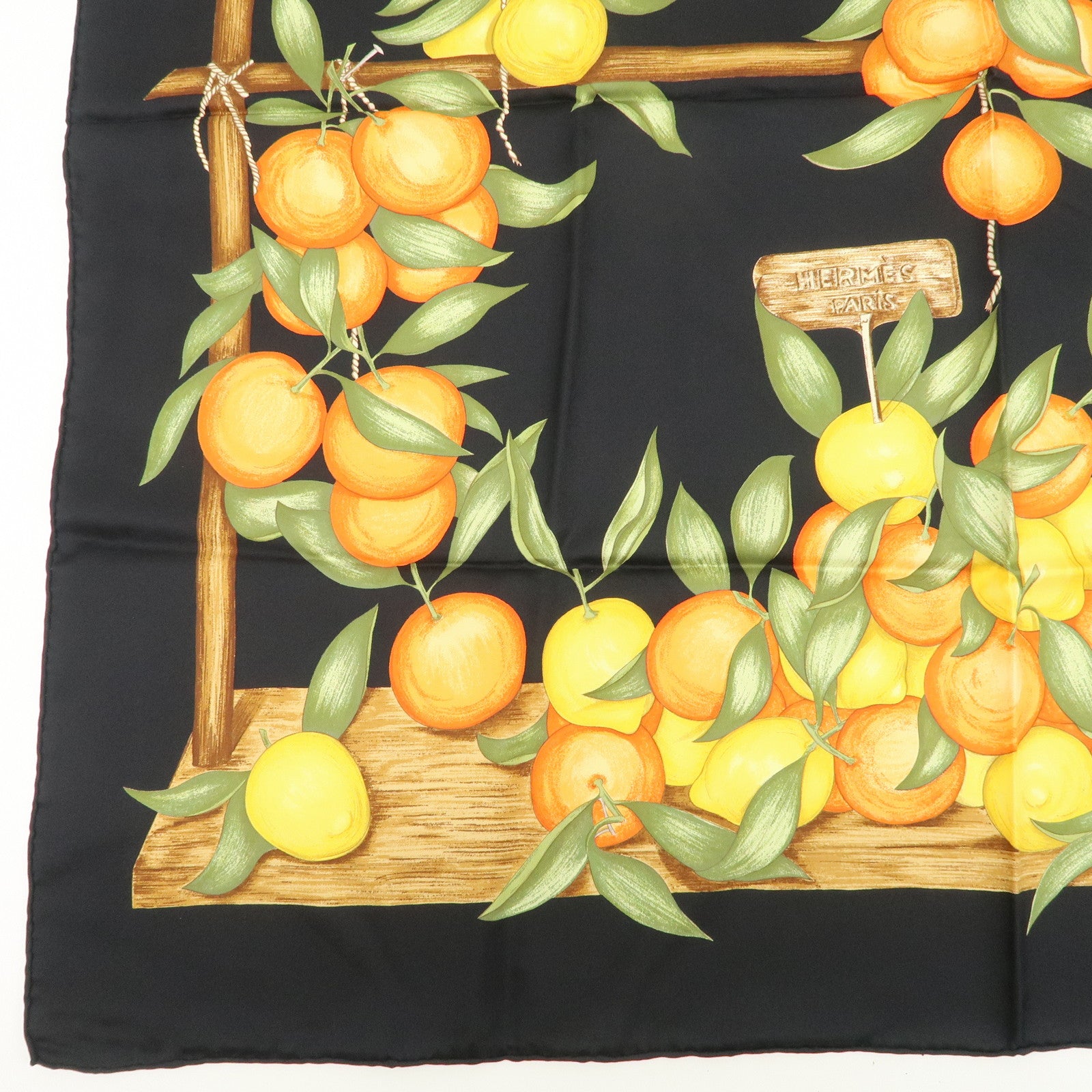 HERMES Carre 90 Silk 100% Scarf Oranges et citrons Black Orange