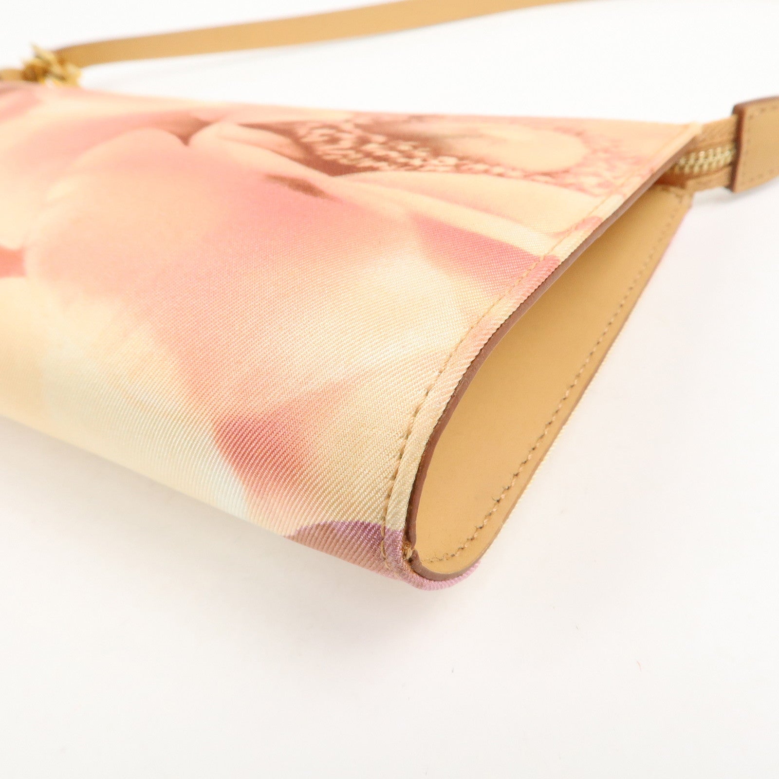 Ferragamo Gancini Nylon Leather Shoulder Bag Hand Bag Flower Pink