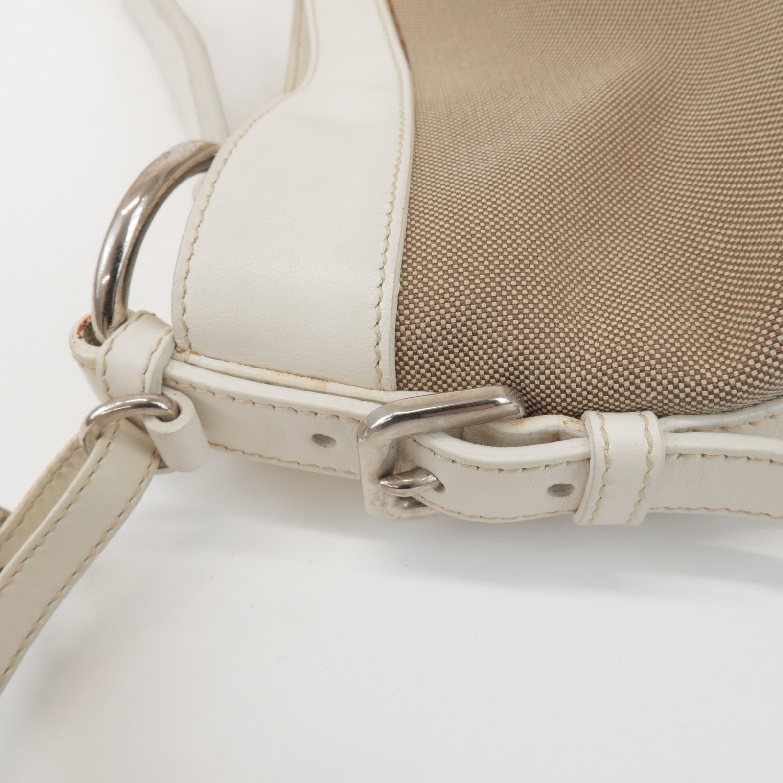 PRADA Jacquard Canvas Leather Shoulder Bag Hand Bag Beige Ivory