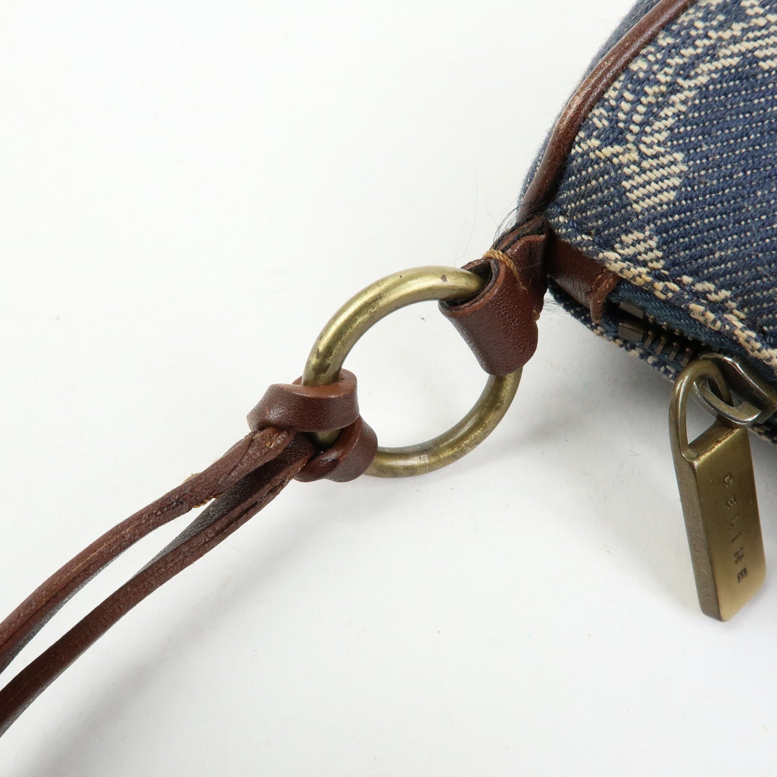CELINE Macadam Denim Leather Shoulder Hand Bag Indigo Blue Brown