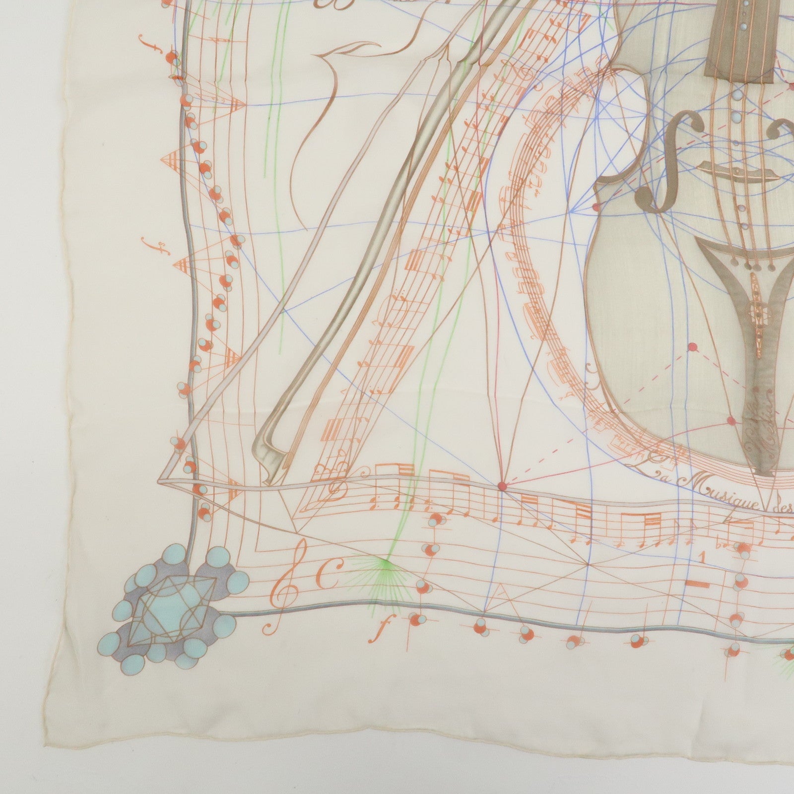 HERMES Carre 90 Silk 100% La Musique des Spheres Scarf Ivory