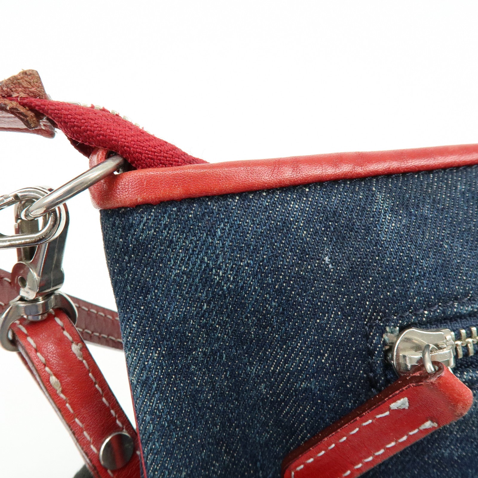 BURBERRY Blue Label Denim Leather 2Way Shoulder Hand Bag Blue Red