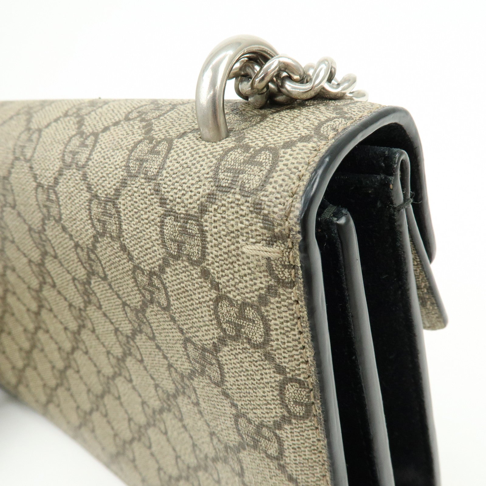 GUCCI Dionysus GG Supreme Chain Shoulder Bag Beige Black 400249