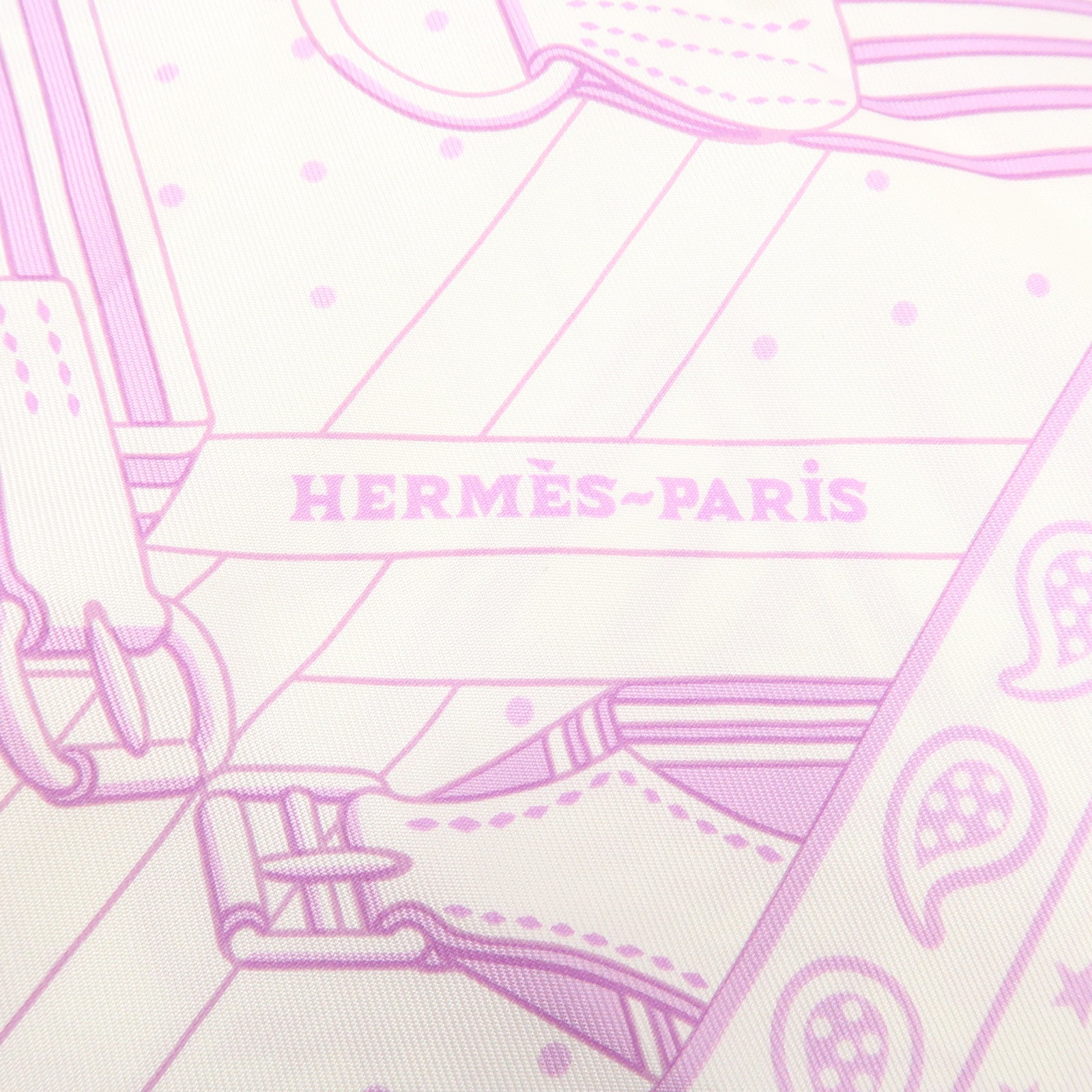 HERMES Carre 55 Silk 100% Scarf SANGLEA EN ZIGZAG Purple White