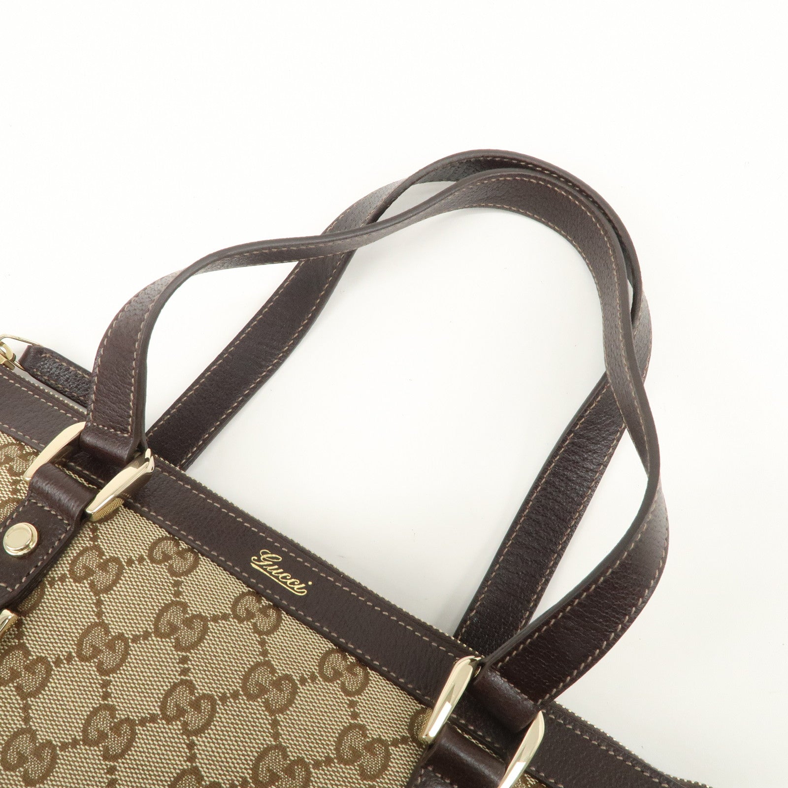 GUCCI Abbey GG Canvas Leather Tote Bag Beige Dark Brown 141471