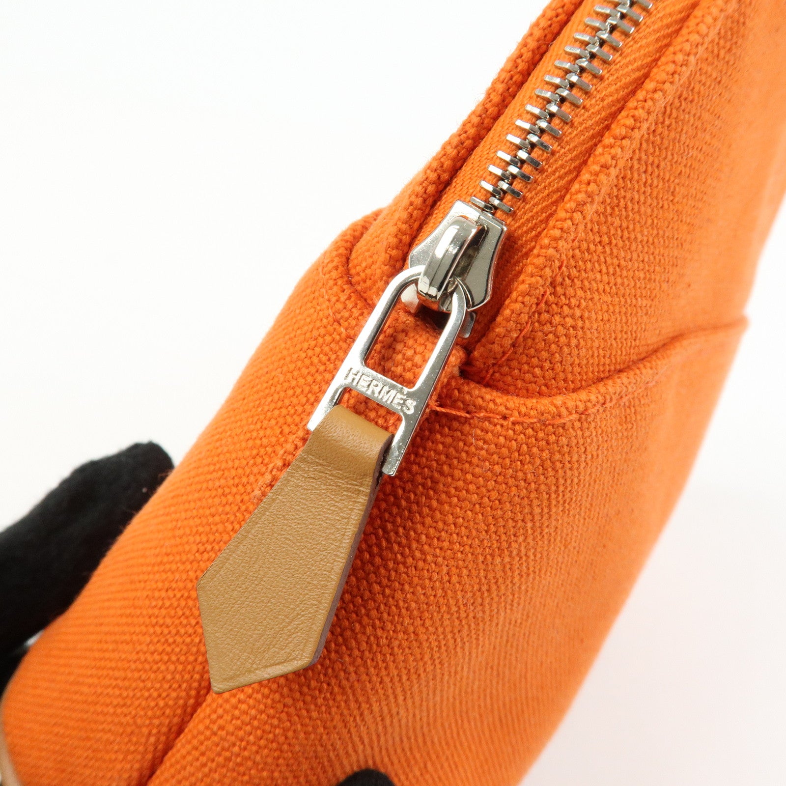 HERMES Bolide Mini Canvas Leather Pouch Cosmetic Pouch Orange