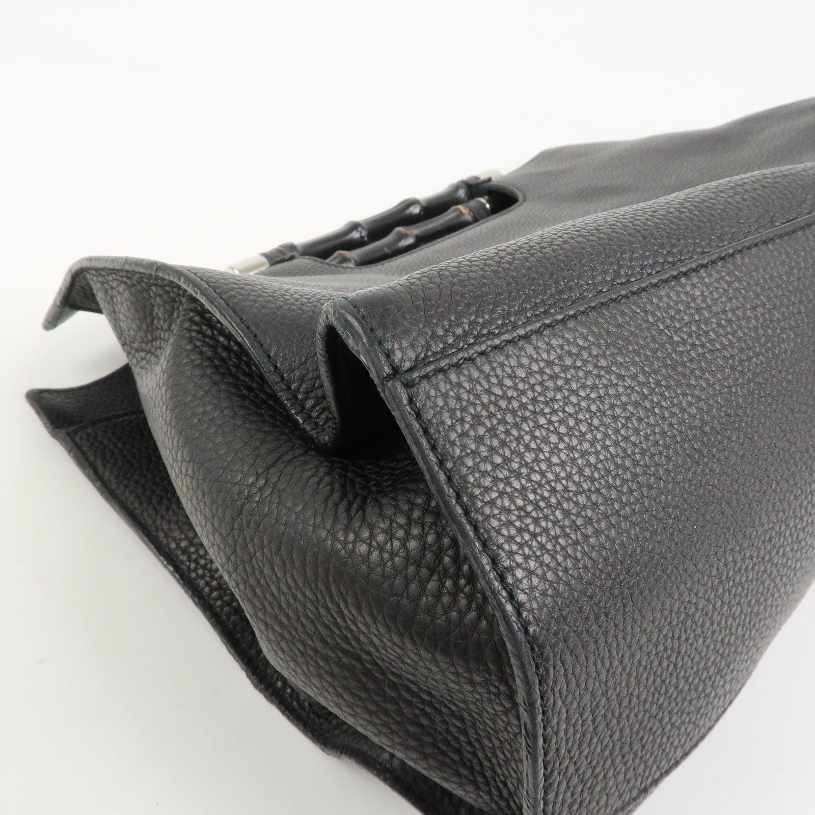 GUCCI Bamboo Leather 2WAY Bag Hand Bag Shoulder Bag Black 370829