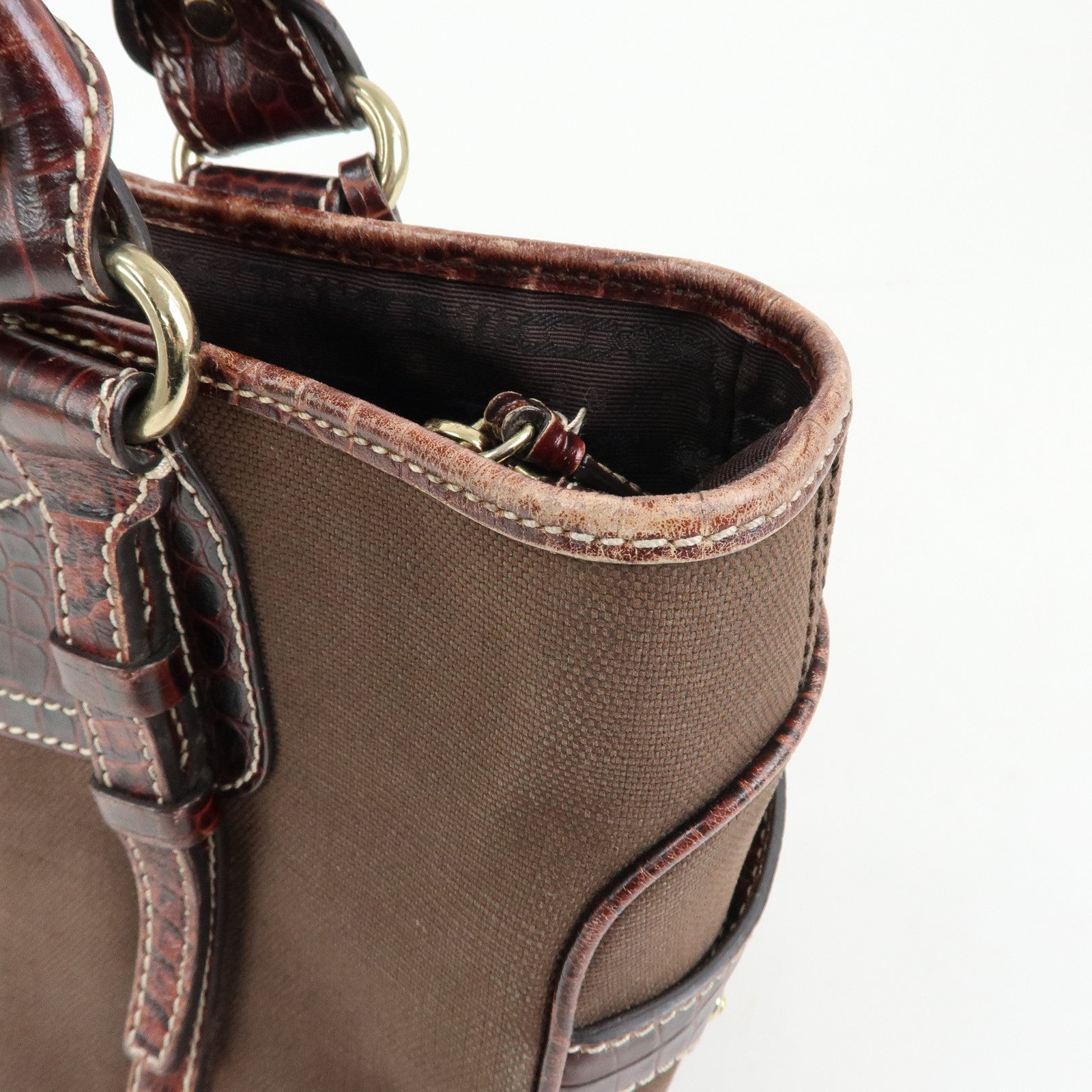 CELINE Macadam Boogie Bag Canvas Leather Hand Bag Brown