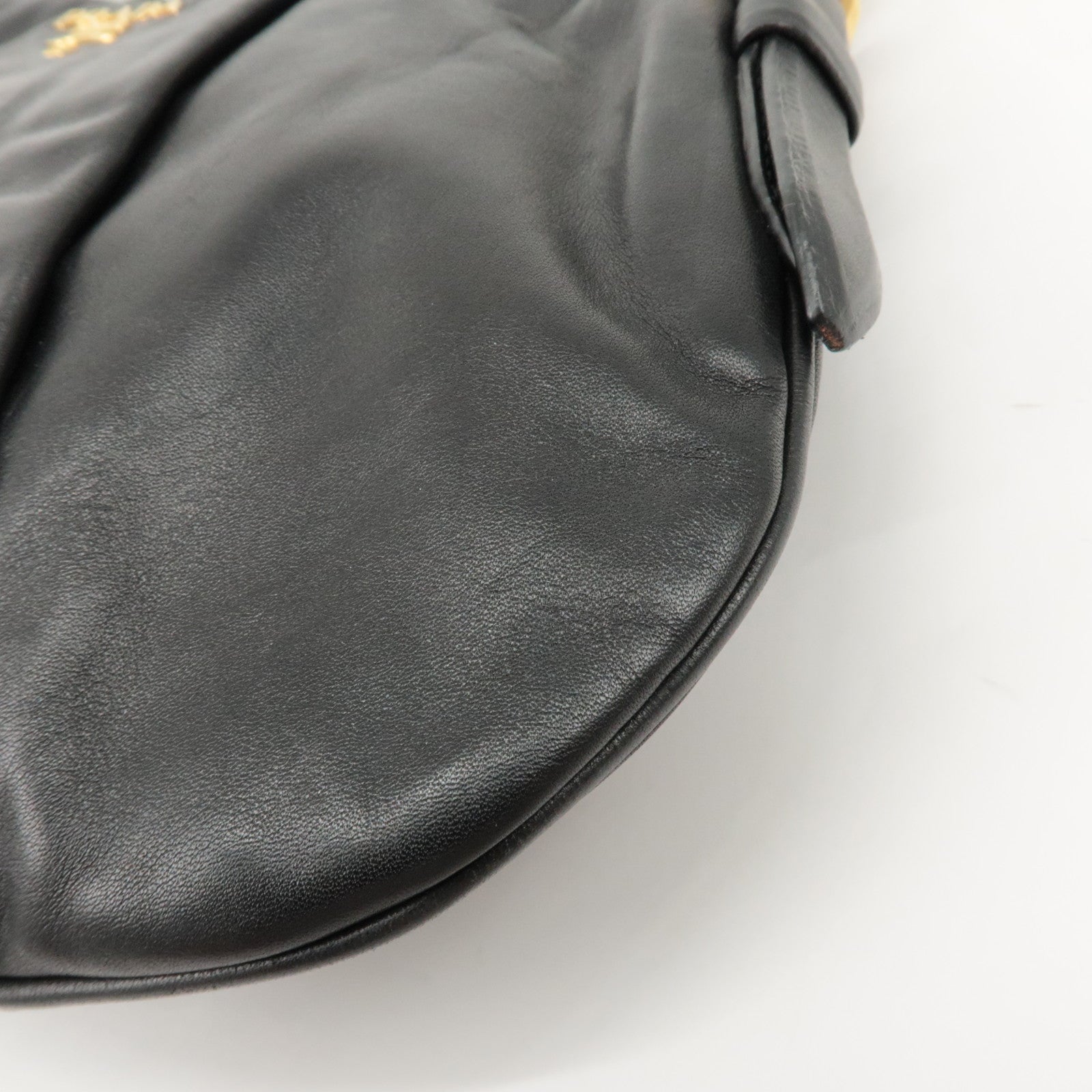 PRADA Logo Leather Shoulder Bag Hand Bag Black BR4930 Used