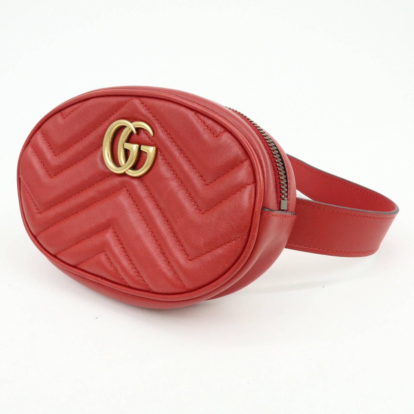 GUCCI GG Marmont Leather Waist Pouch Body Bag Red 476434