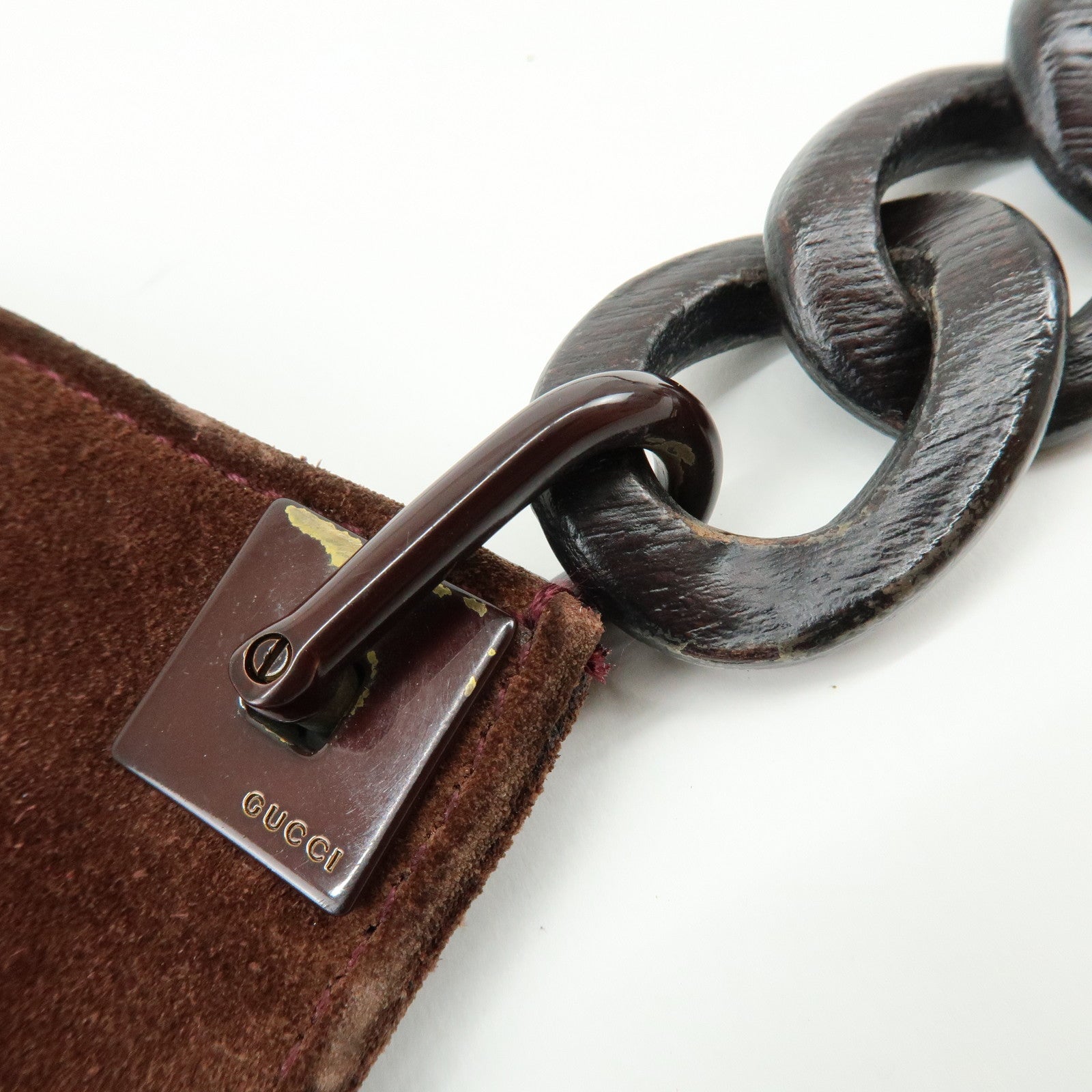 GUCCI Suede Wood Shoulder Bag Crossbody Bag Brown 002・1705
