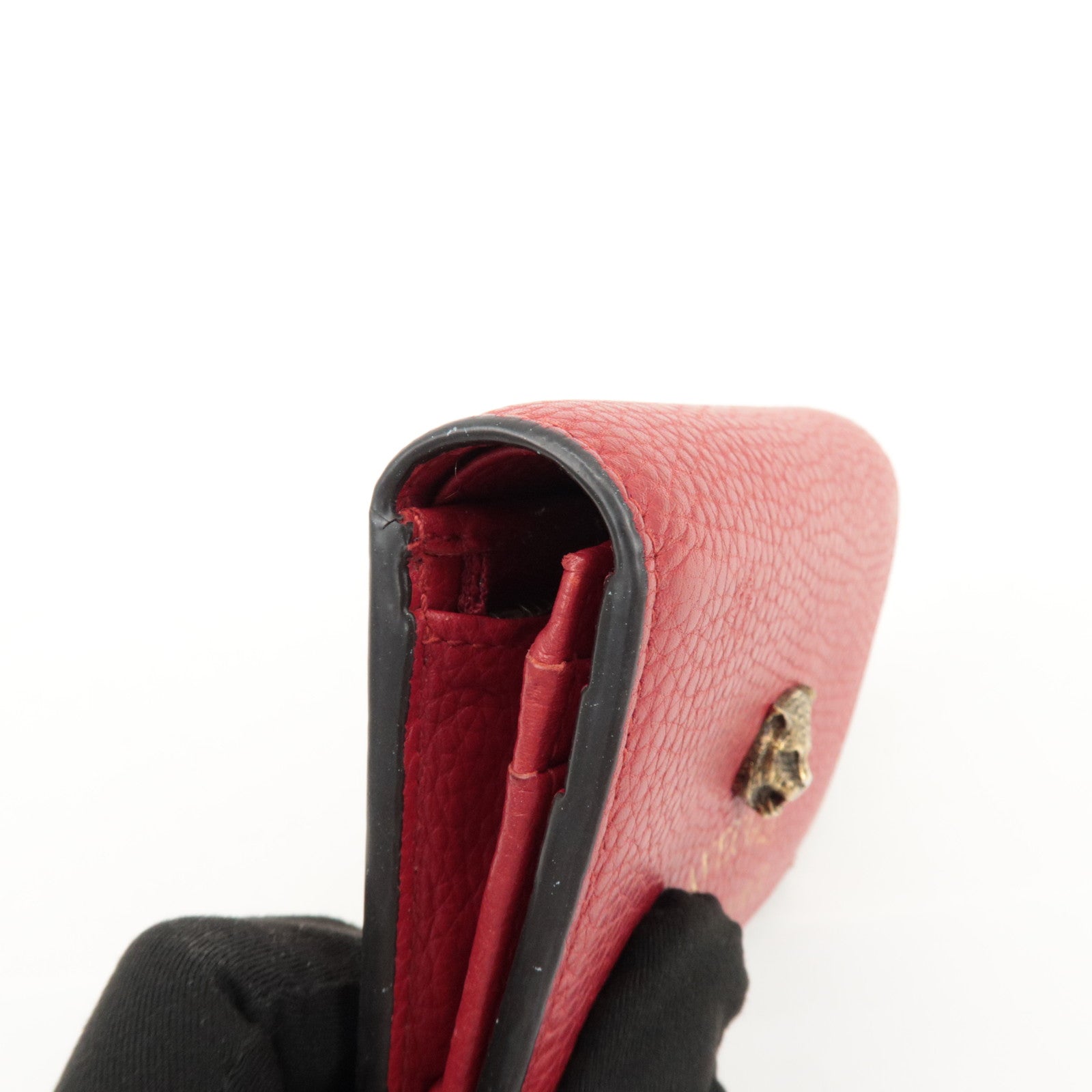 GUCCI Animalier Leather Bi-fold Compact Wallet Red 453169 Used