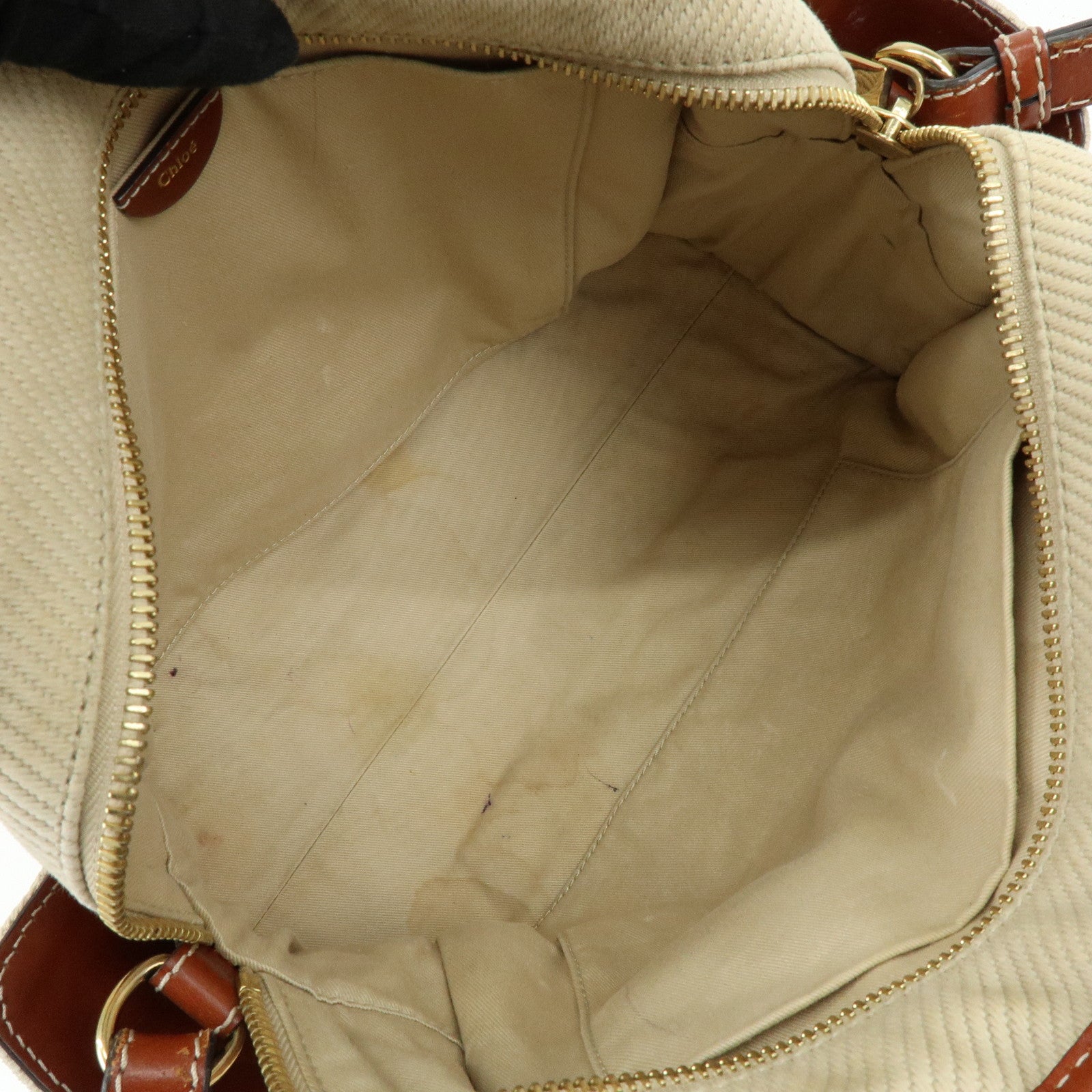 Chloe Susan Cotton Leather 2Way Bag Shoulder Bag Beige Brown