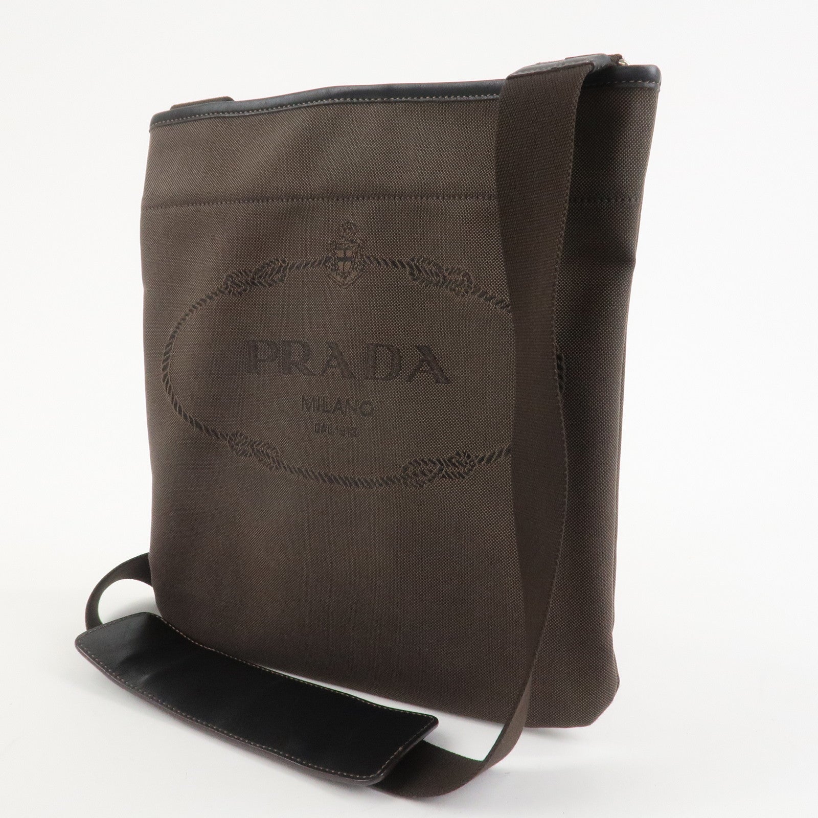 PRADA Logo Jacguard Shoulder Bag Crossbody Bag Brown VA0655