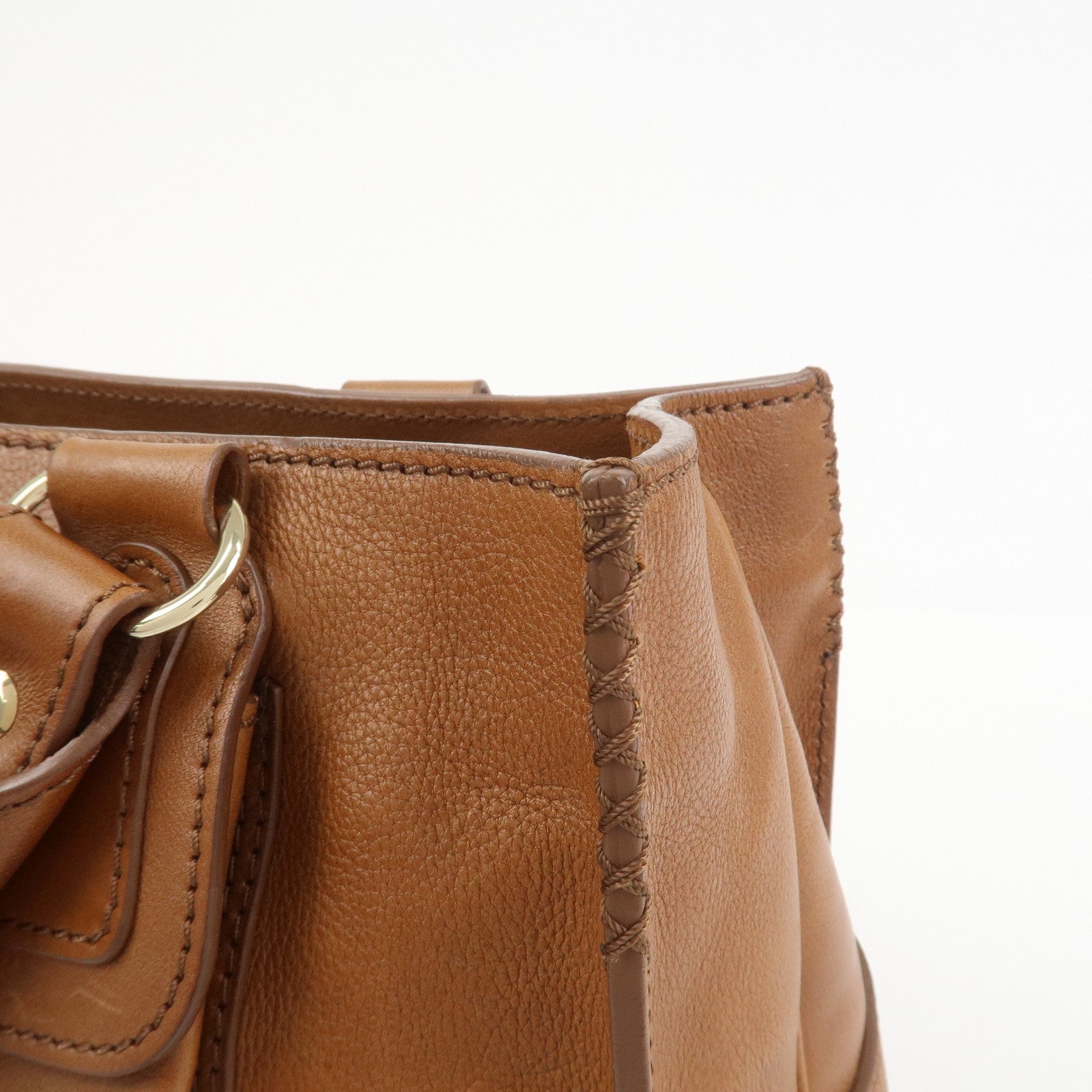 CELINE Logo Leather Boogie Bag Hand Bag Tote Bag Brown