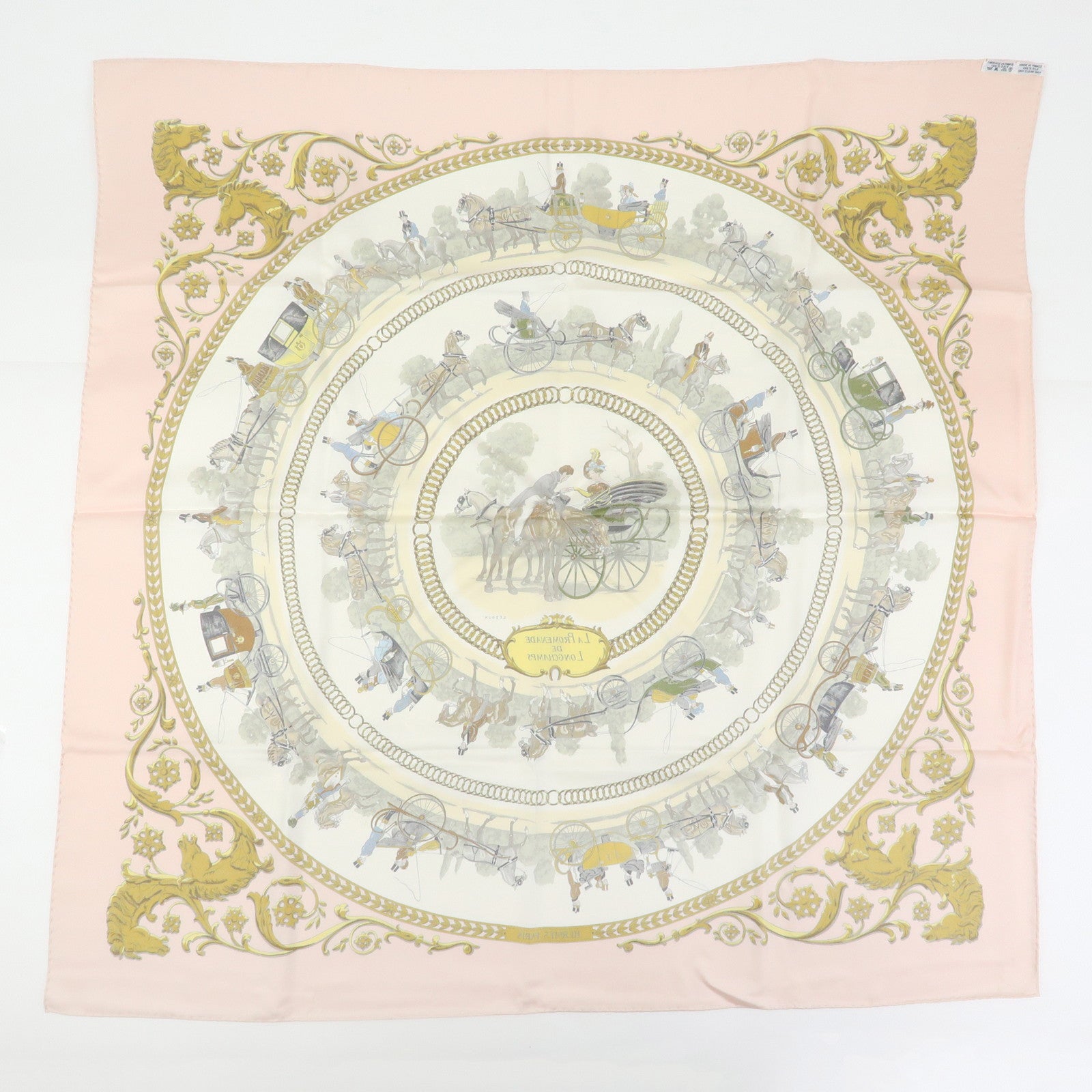 HERMES Carre 90 Set of 2 Silk 100% Scarf Light Pink Navy White