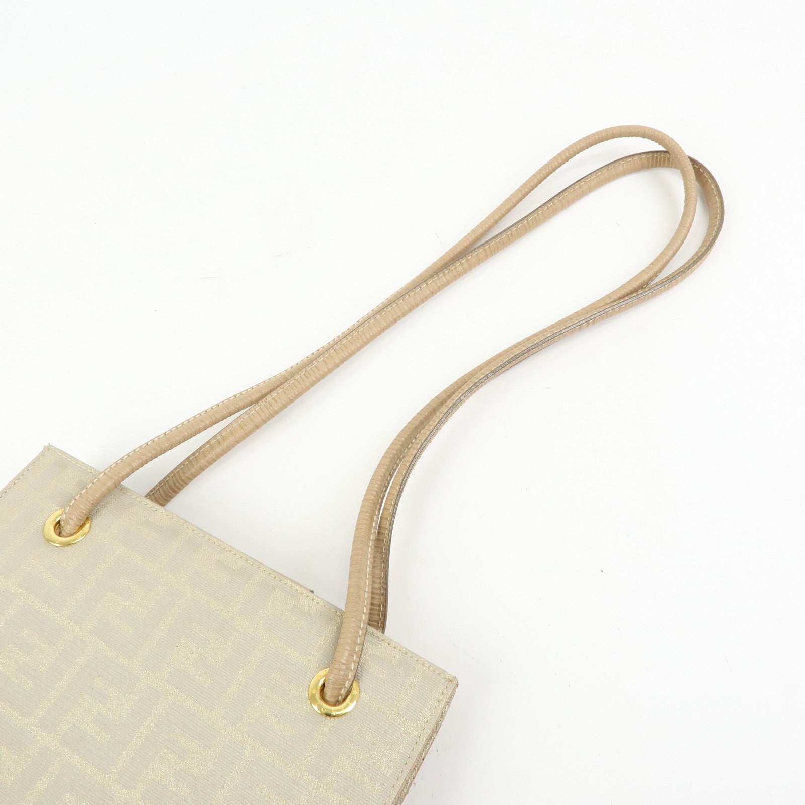 FENDI Zucca Canvas Leather Shoulder Bag Beige