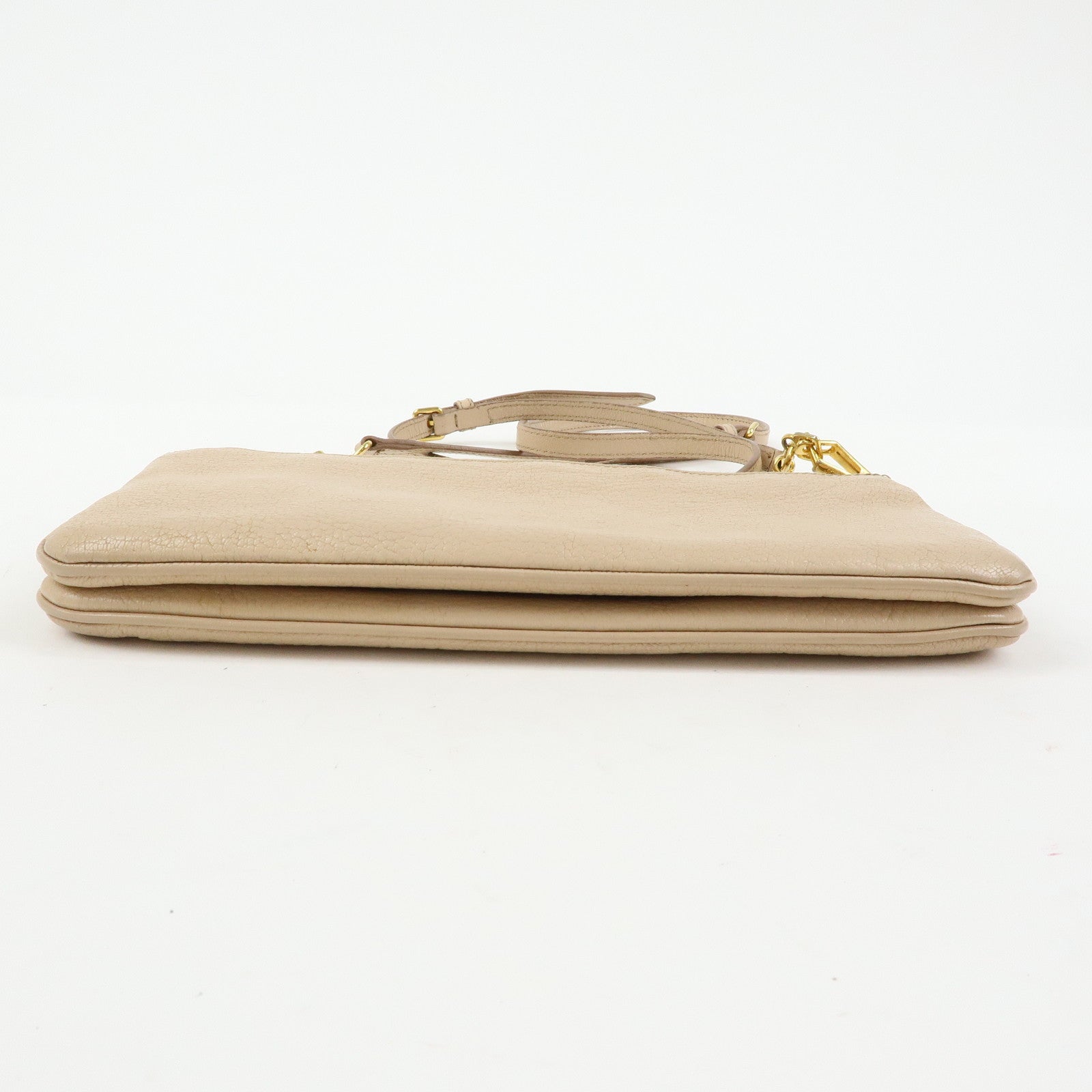 MIU MIU MADRAS Leather Shoulder Bag Crossbody Bag Beige RP0369