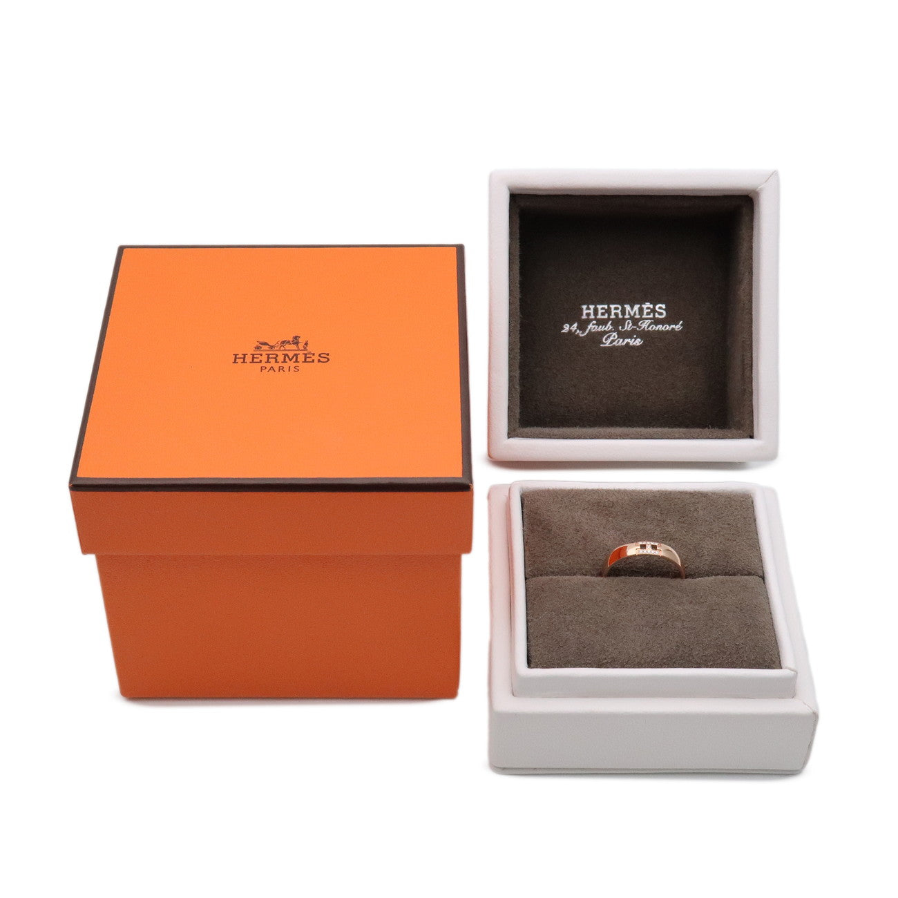 HERMES Ever Hercules 11P Diamond Ring K18PG Rose Gold US4.5 EU48