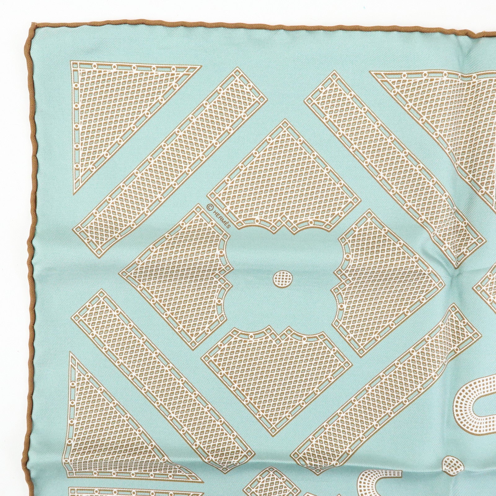 HERMES Carre 42 Silk 100% Scarf Hermes Sellier Light Blue