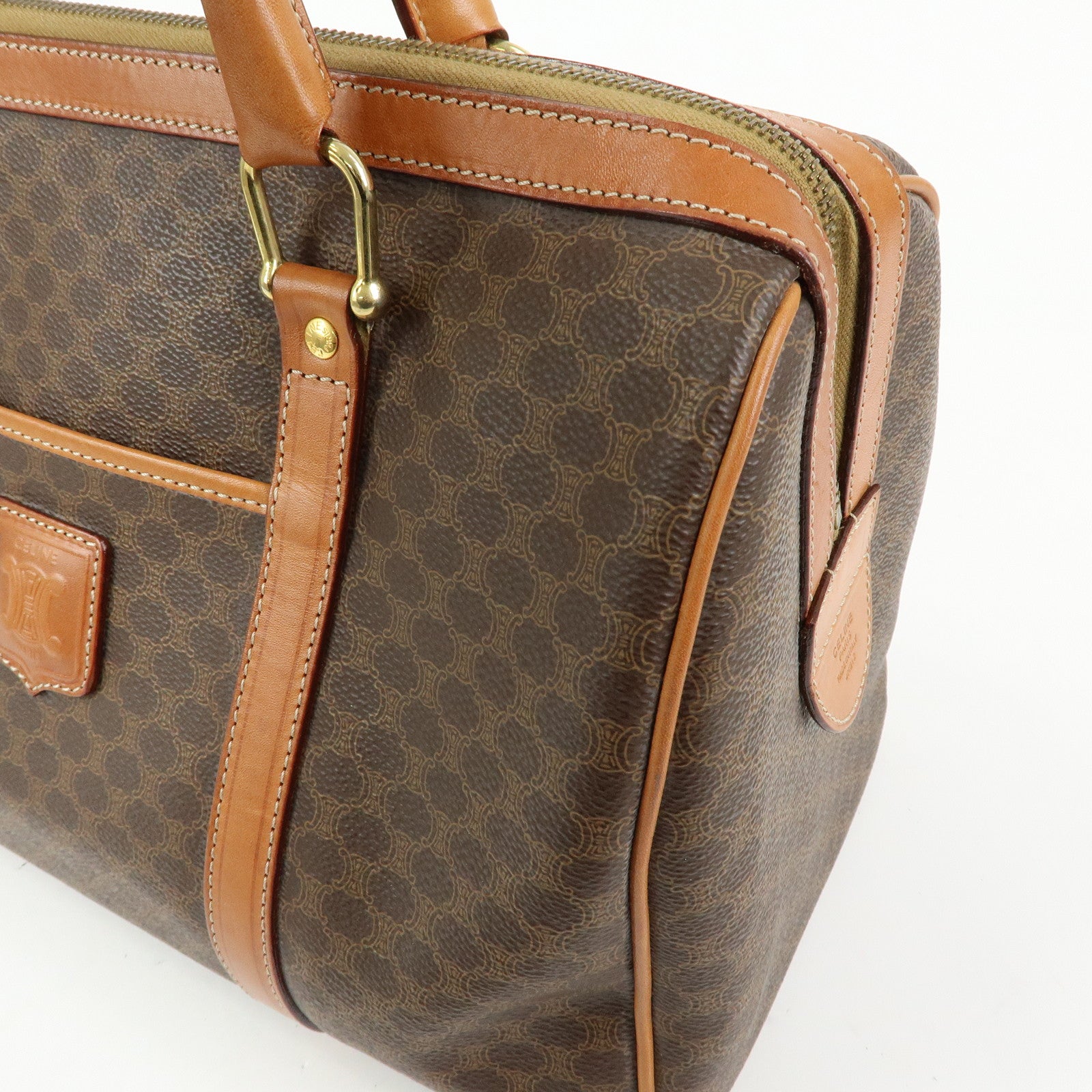 CELINE Macadam PVC Leather Boston Bag Hand Bag Brown