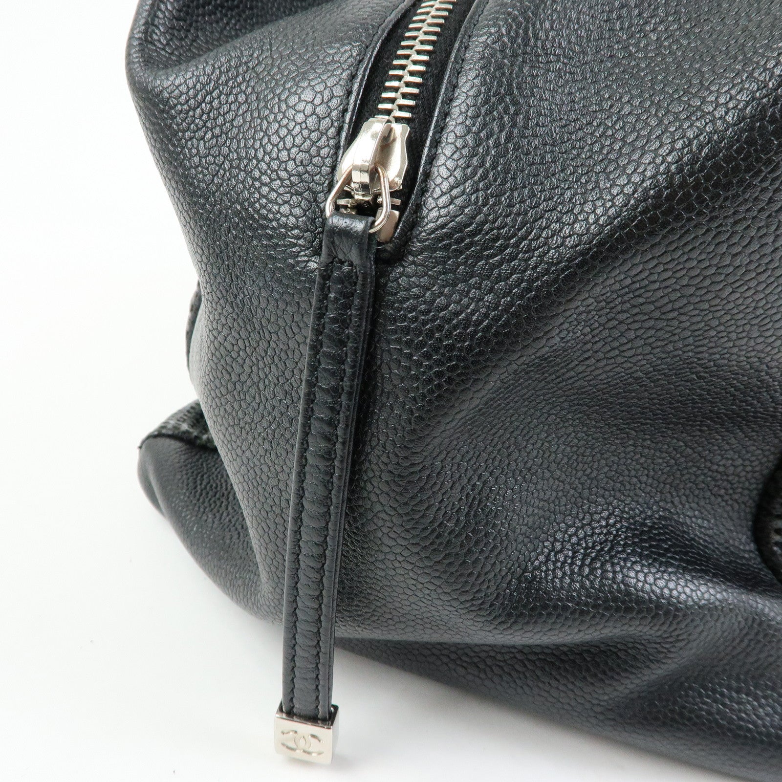 CHANEL COCO Mark Caviarskin Punching Boston Bag Hand Bag Black