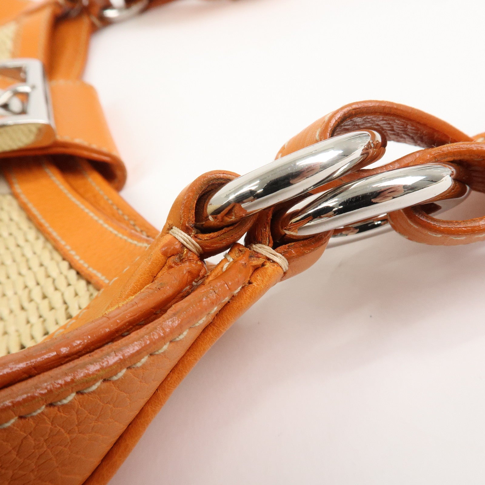 PRADA Logo Raffia Leather Shoulder Bag Hand Bag Orange BR2923