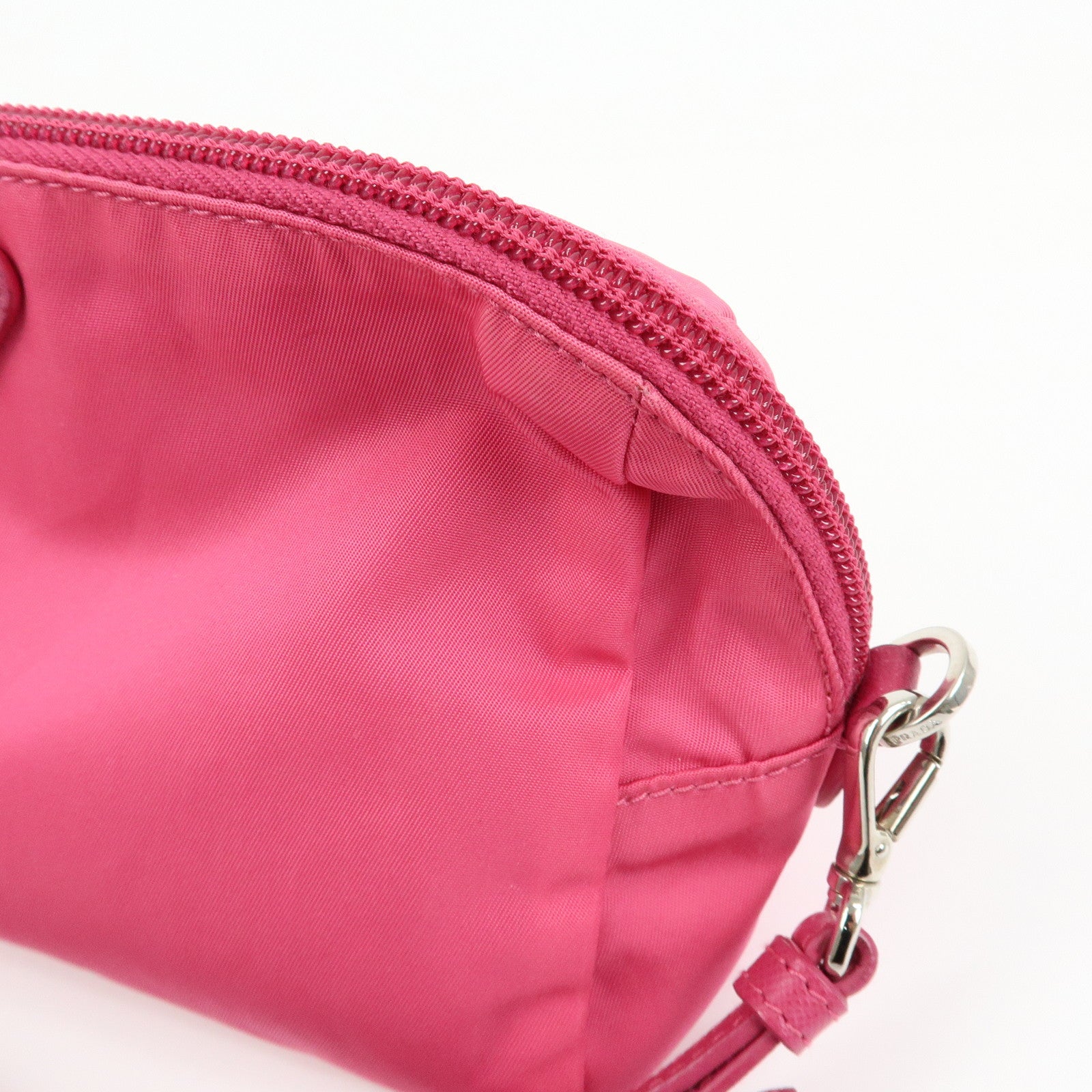 PRADA Triangle Logo Nylon Leather Cosmetic Wristlet Pouch Pink