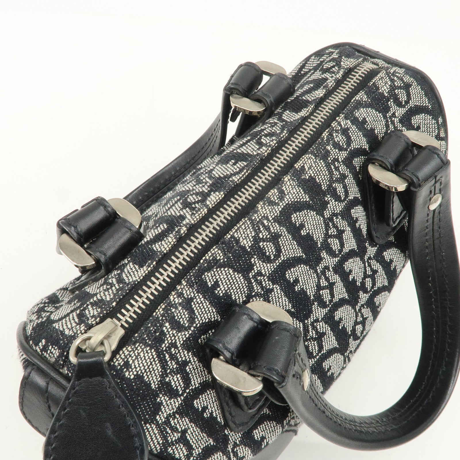 Christian Dior Trotter Canvas Leather Boston Bag Black