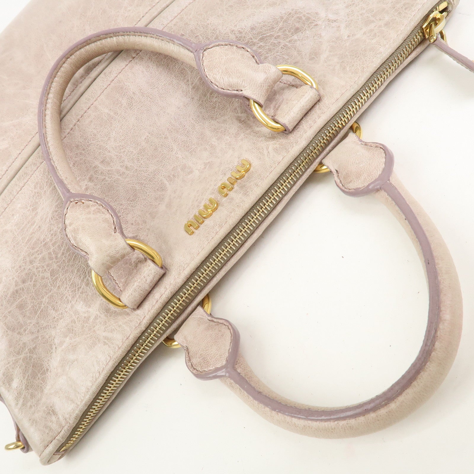 MIU MIU Logo Leather  2Way Bag Hand Bag Shoulder Bag Ivory