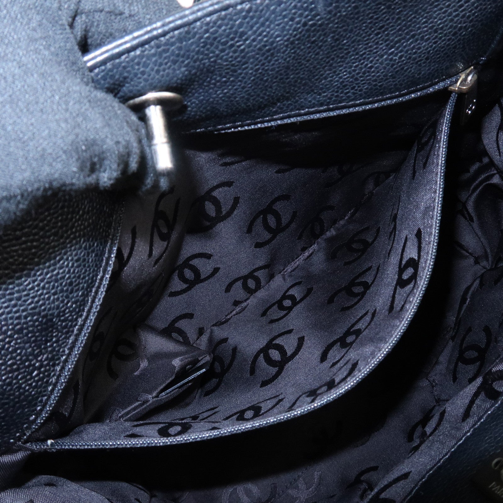 CHANEL Caviarskin COCO Mark Turn Lock 2Way Hand Bag Black Used