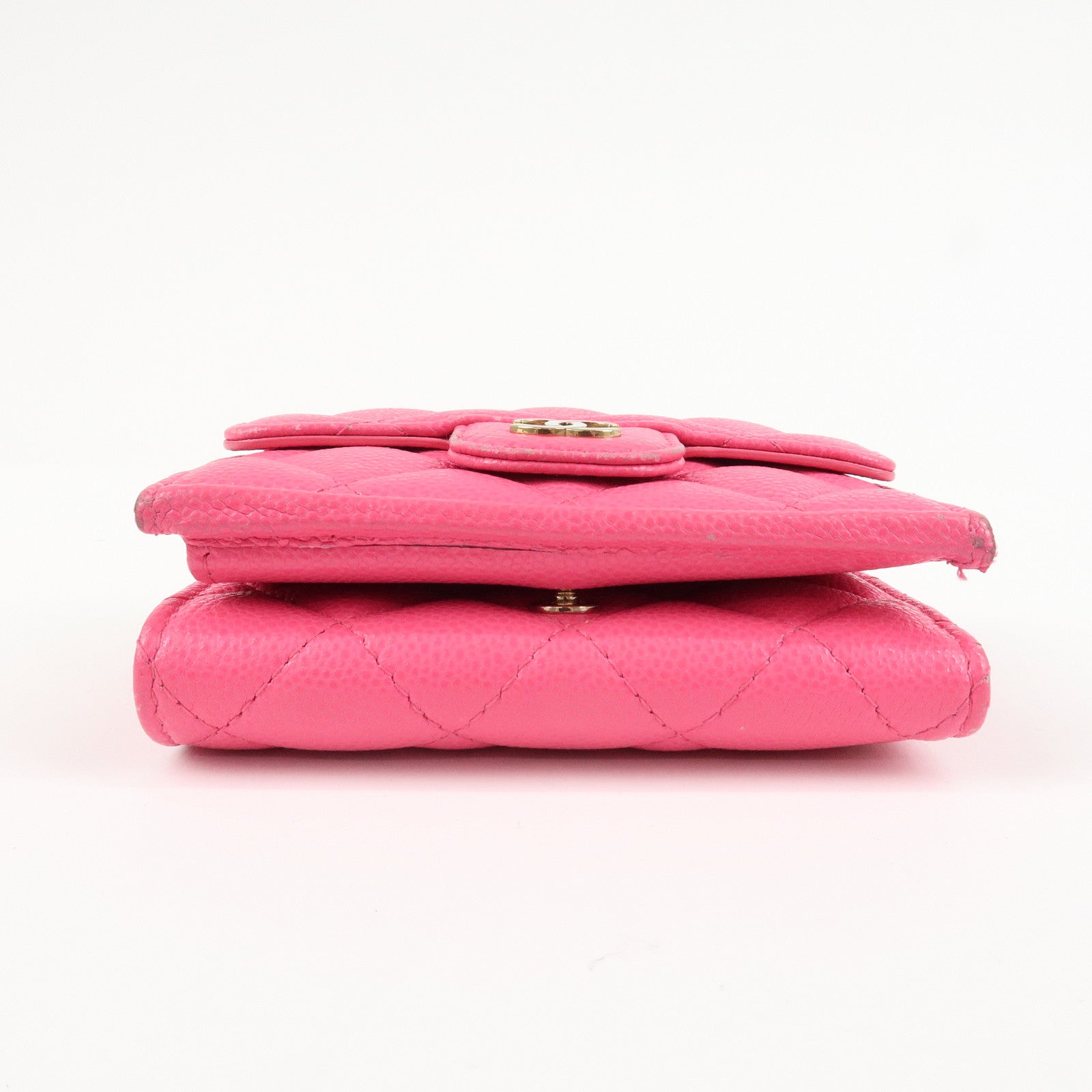 CHANEL Matelasse Caviarskin Classic Small Flap Wallet Pink AP0230 Used