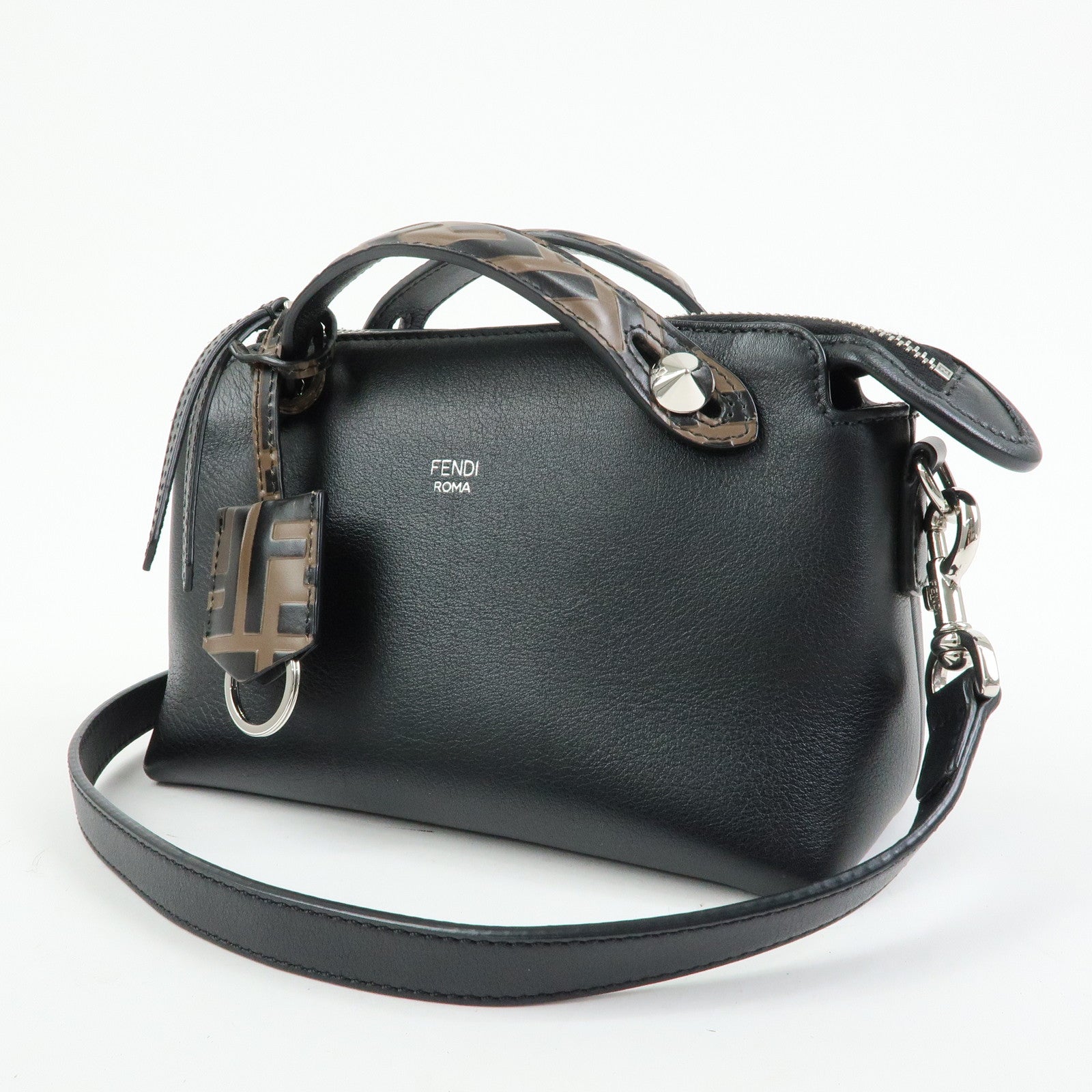 FENDI By The Way Zucca Leather 2Way Shoulder Bag Black Brown 8BL145