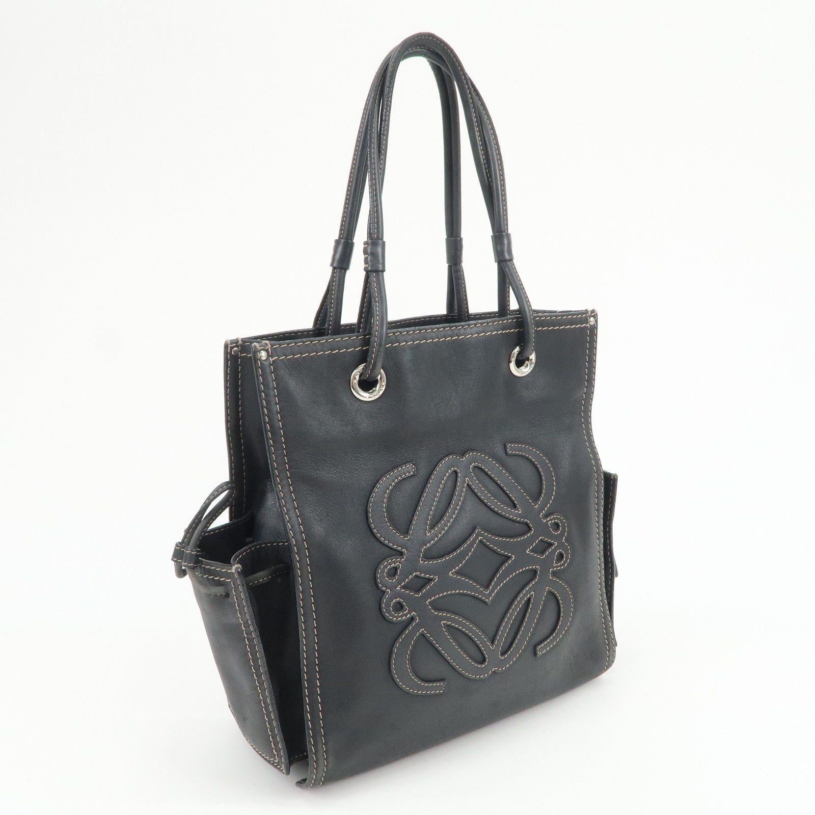 LOEWE Anagram Calf Leather Tote Bag Shoulder Bag Black
