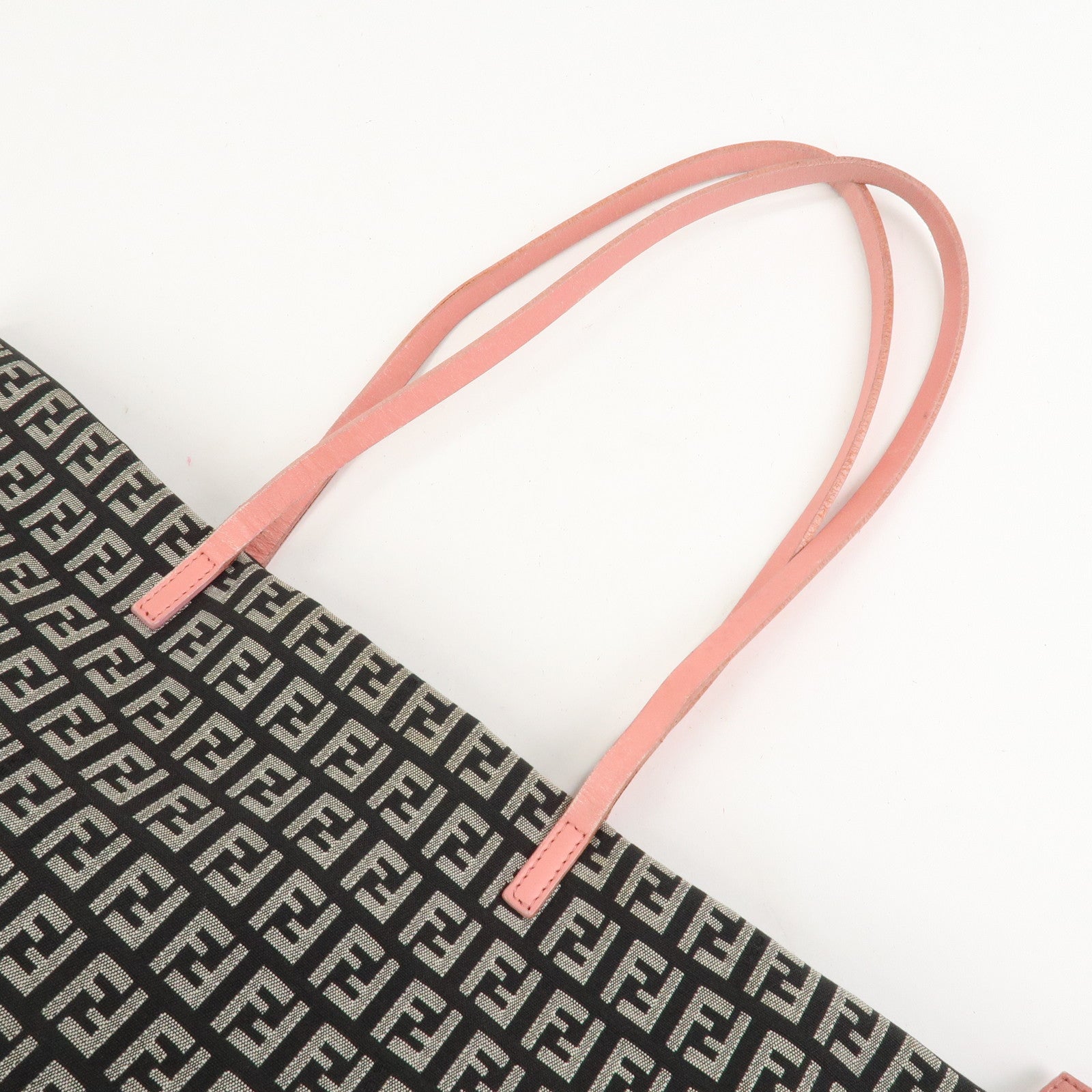 FENDI Zucchino Canvas Leather Tote Shoulder Bag Black Pink 8BH025