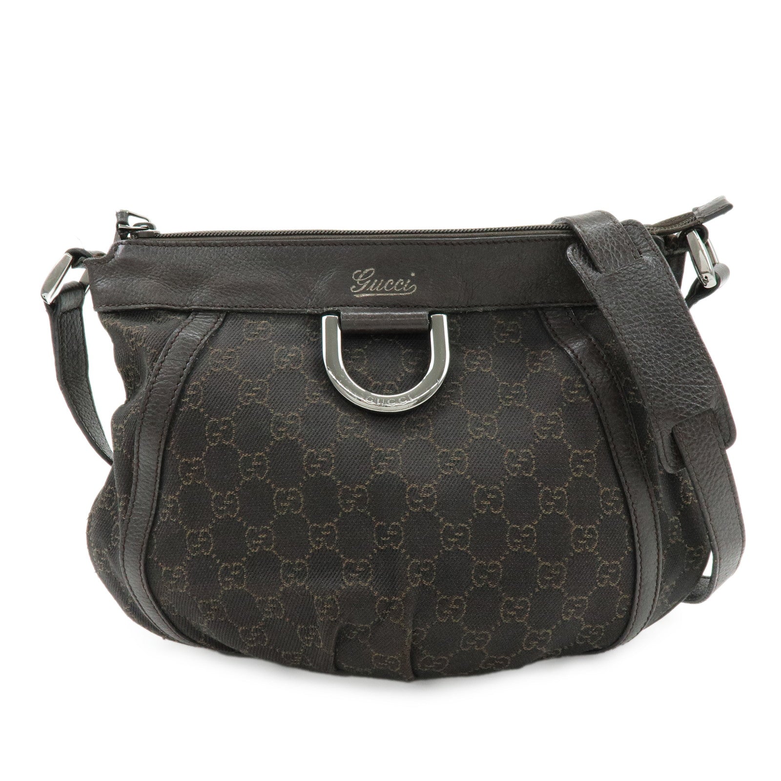 GUCCI Abbey GG Canvas Leather Shoulder Crossbody Bag Brown 265691