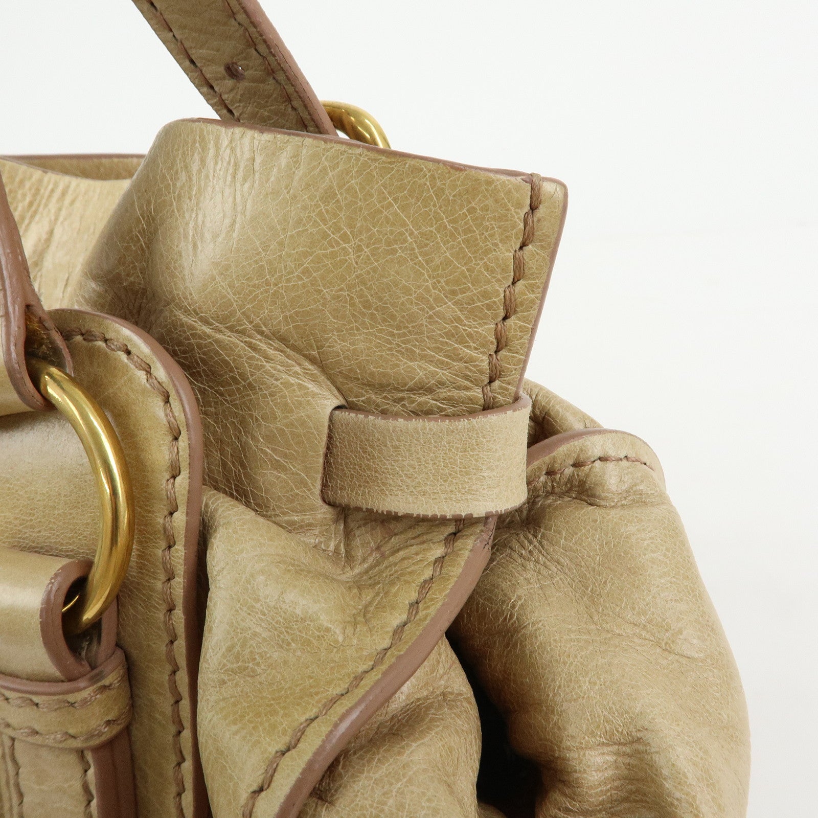 MIU MIU Logo Side Ribbon Leather Shoulder Bag Tote Bag Beige