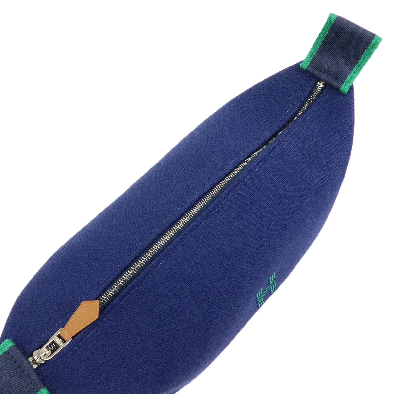 HERMES Bride A Brac PM Canvas Leather Hand Bag Pouch Navy Green