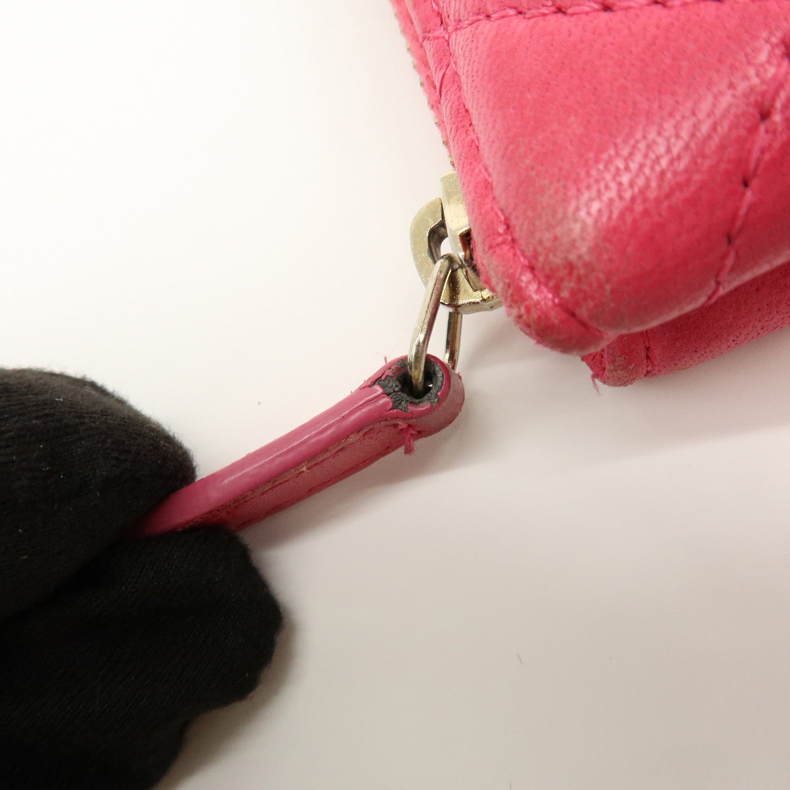 CHANEL Matelasse COCO Mark Lamb Skin Cosmetic Accessory Pouch Pink