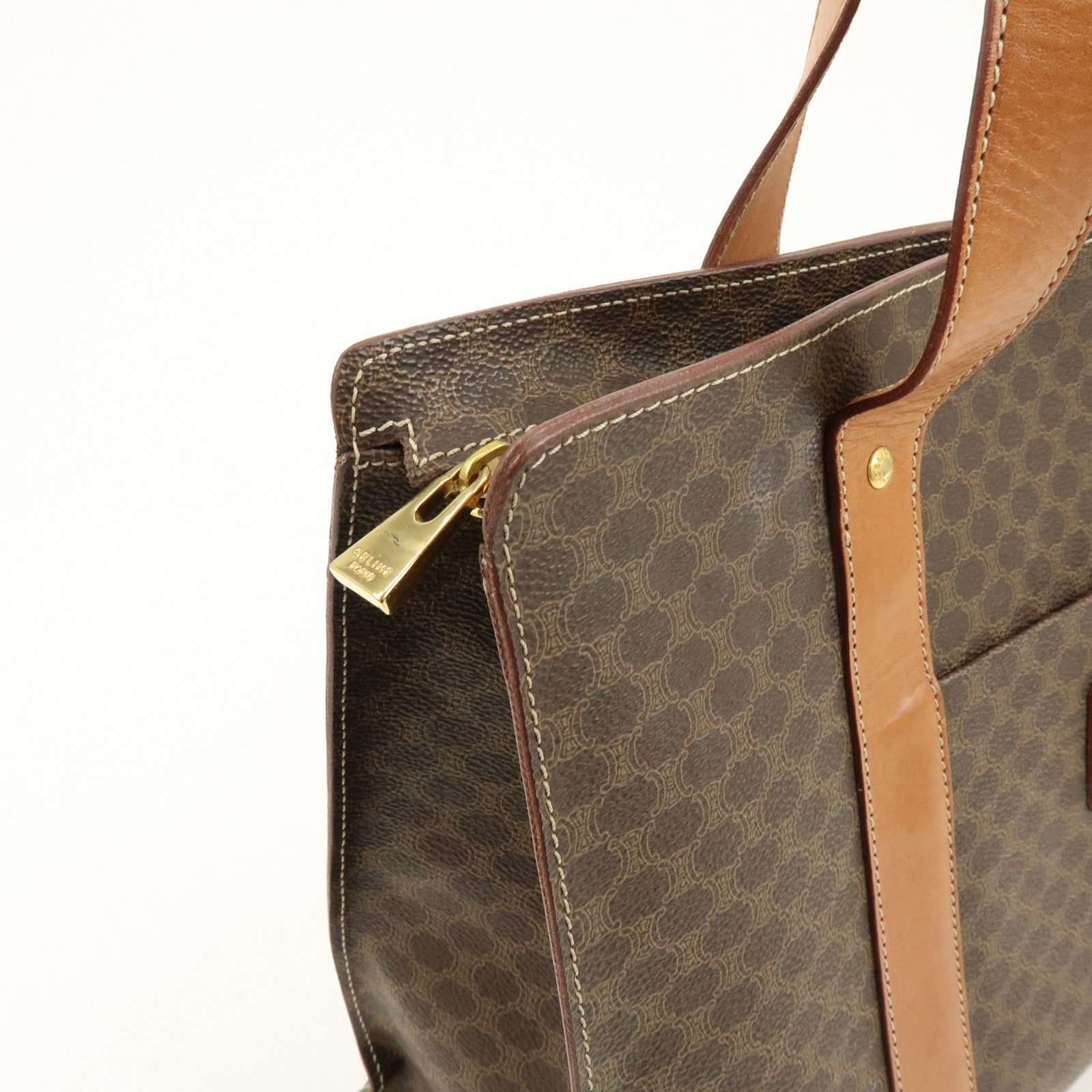 CELINE Macadam PVC Canvas Leather Tote Bag Shoulder Bag Brown