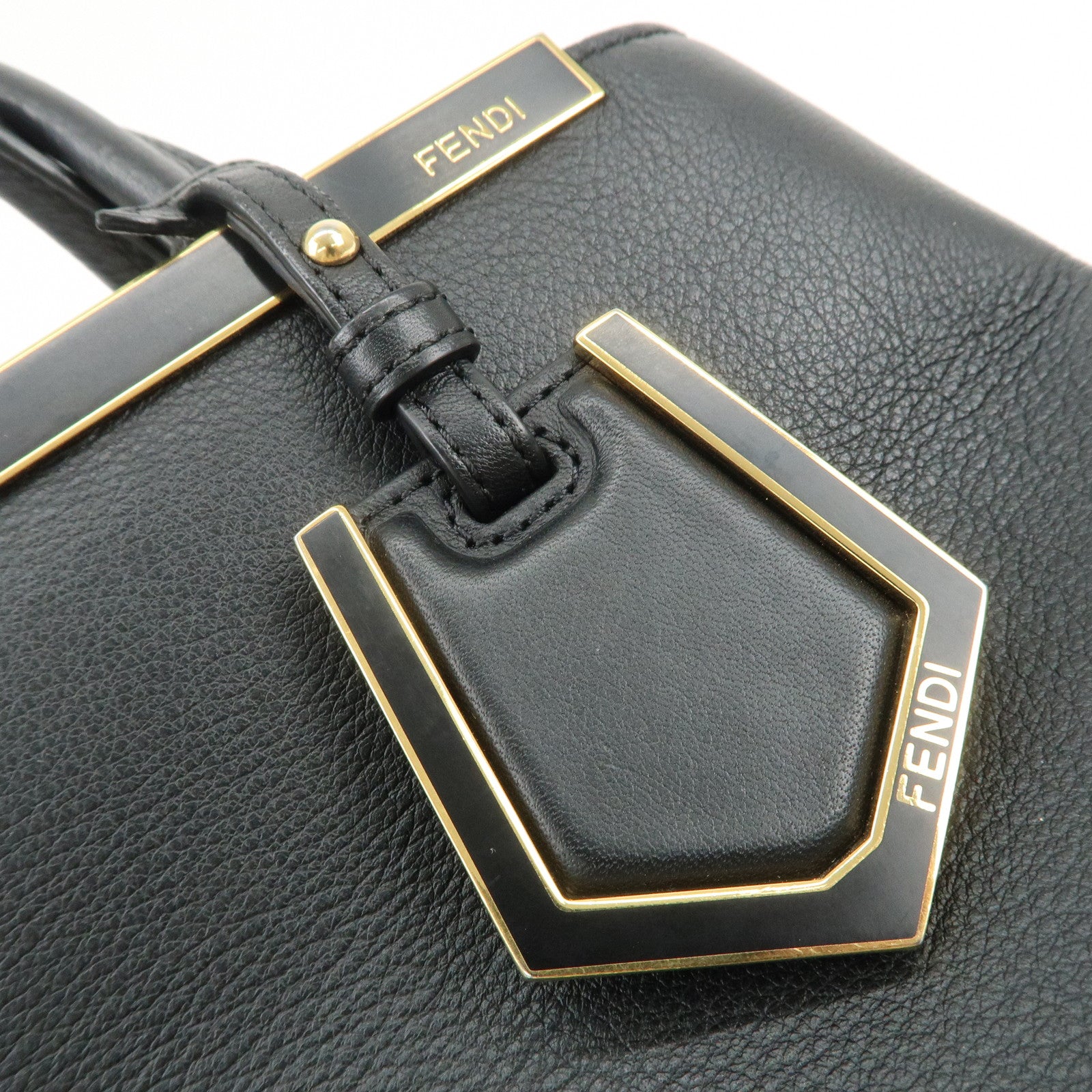 FENDI Petit 2Jours Leather 2Way Bag Hand Bag Black 8BH253