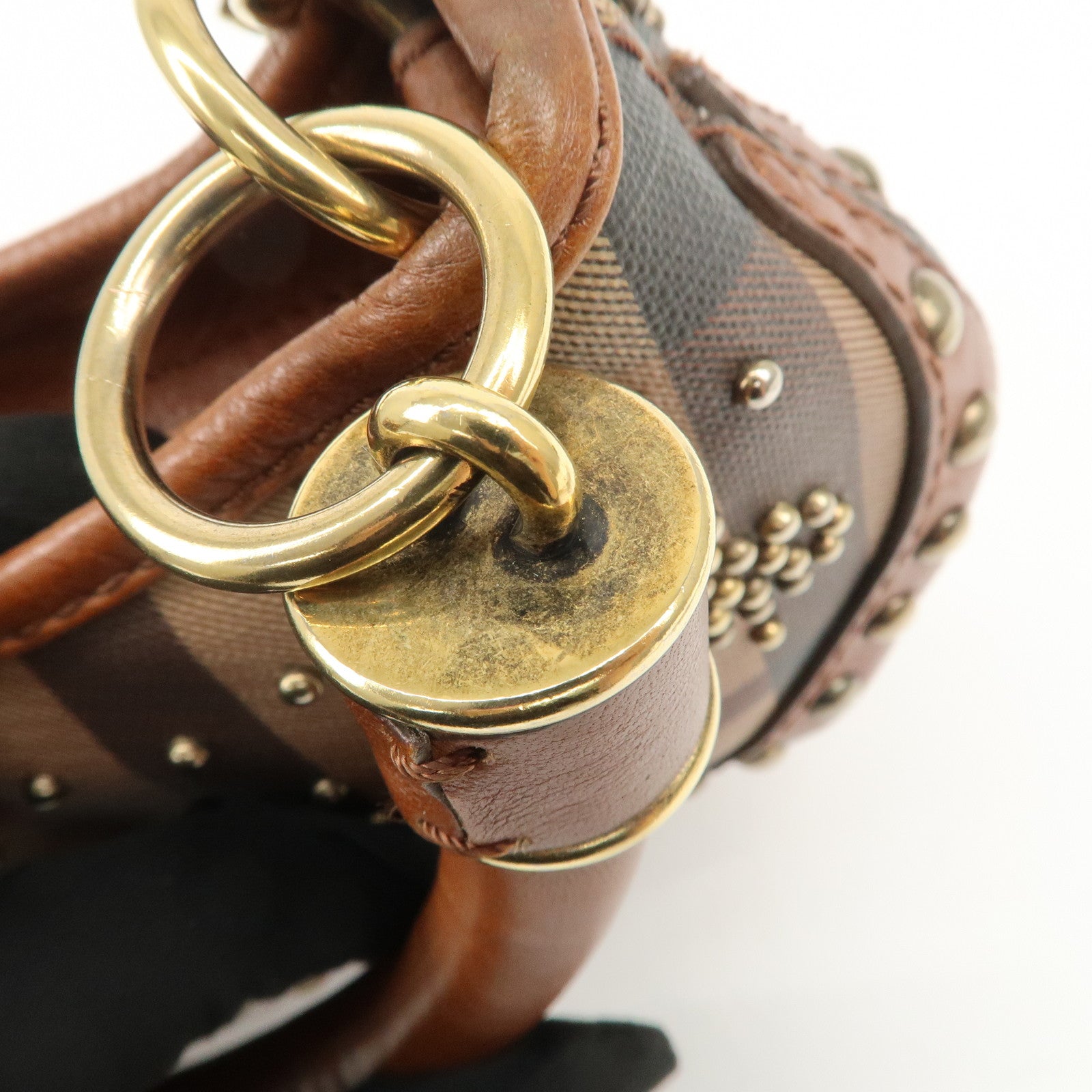 BURBERRY Heart Studs PVC Leather 2Way Bag Shoulder Hand Bag Brown