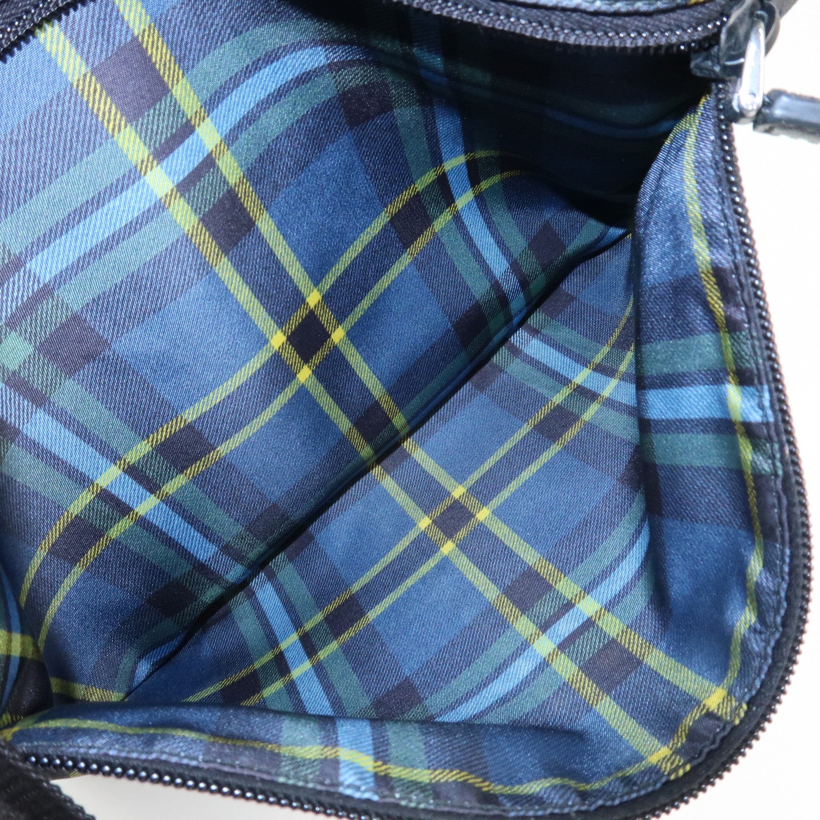 PRADA Triangle Logo Nylon Plaid Shoulder Bag Navy Multicolor VA053M Used